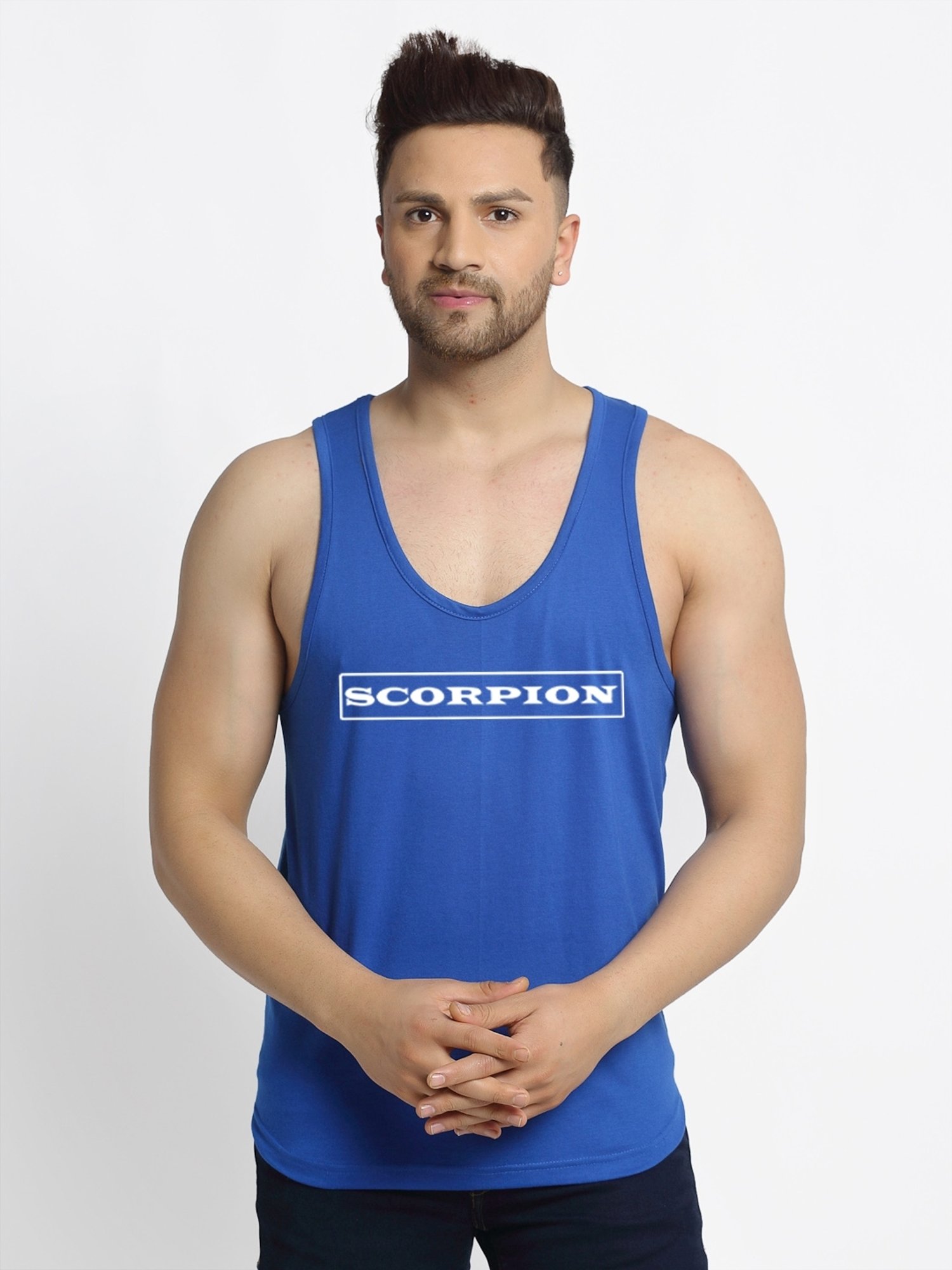 Friskers Multi Cotton Slim Fit Printed Gym Vest - Pack of 2