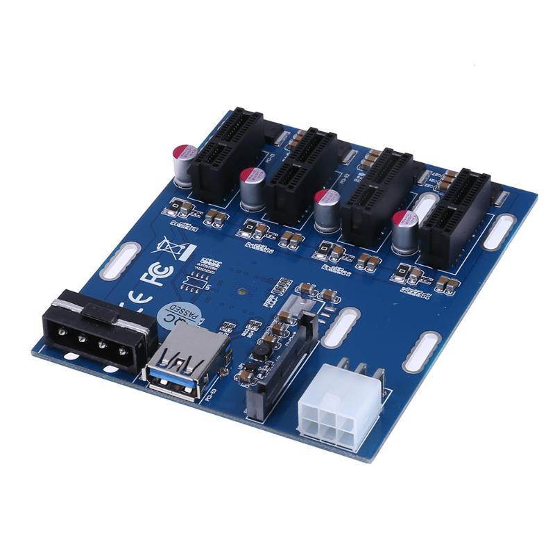 Mini ITX to External 4 PCI-E Slot Adapter Multiplier Card with 6Pin Power + SATA Port pcie 1 to 4 mining card for Bitcoin miner