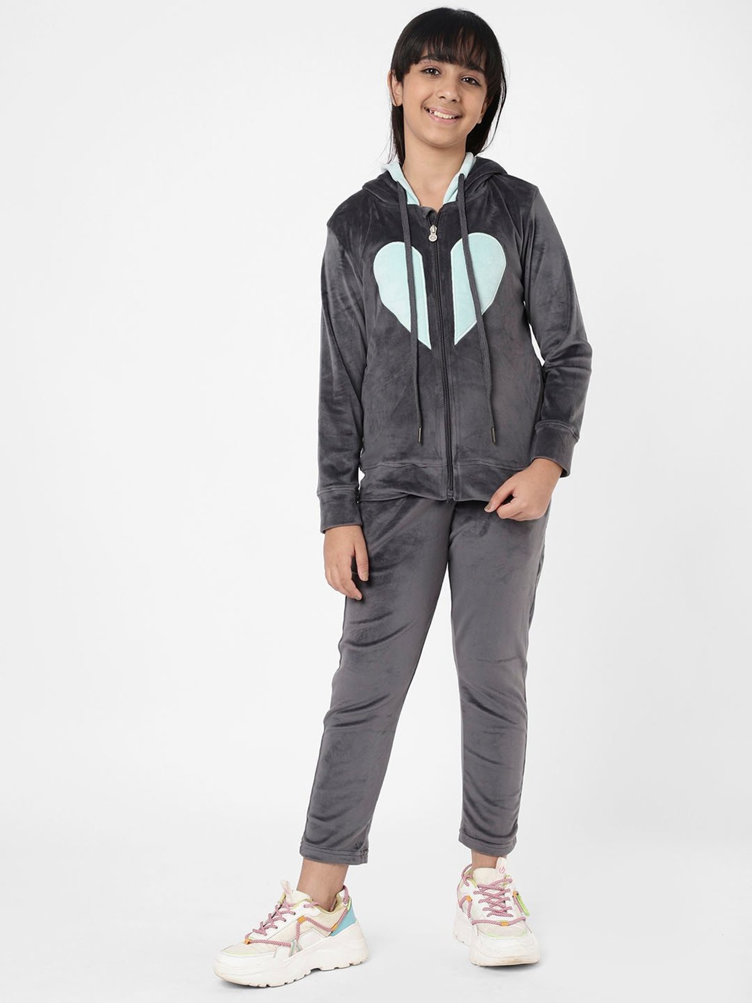 Sweet Dreams Kids Grey Solid Full Sleeves Tracksuit