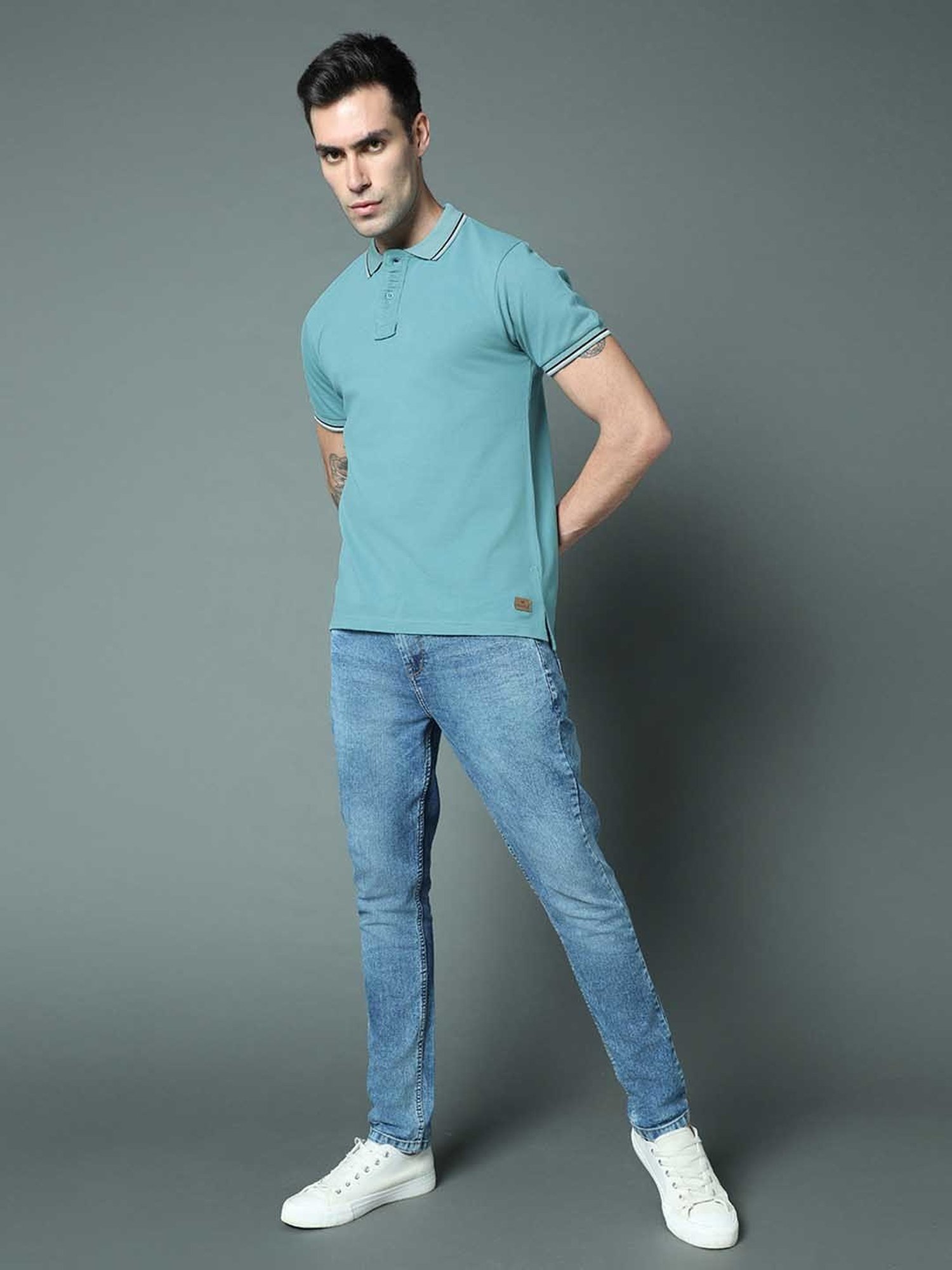 High Star Teal Regular Fit Polo T-Shirt