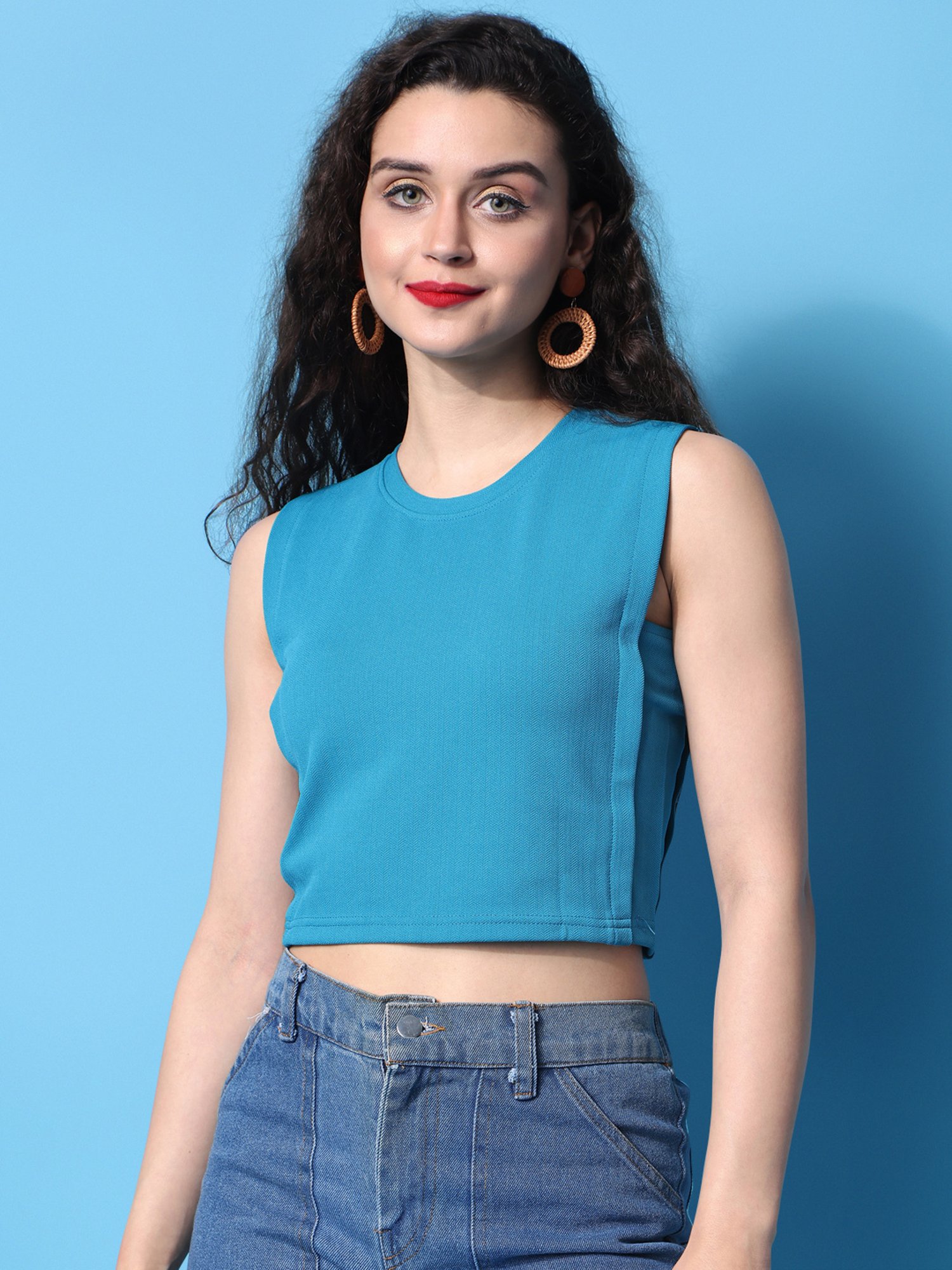 PURVAJA Teal Regular Fit Crop Top
