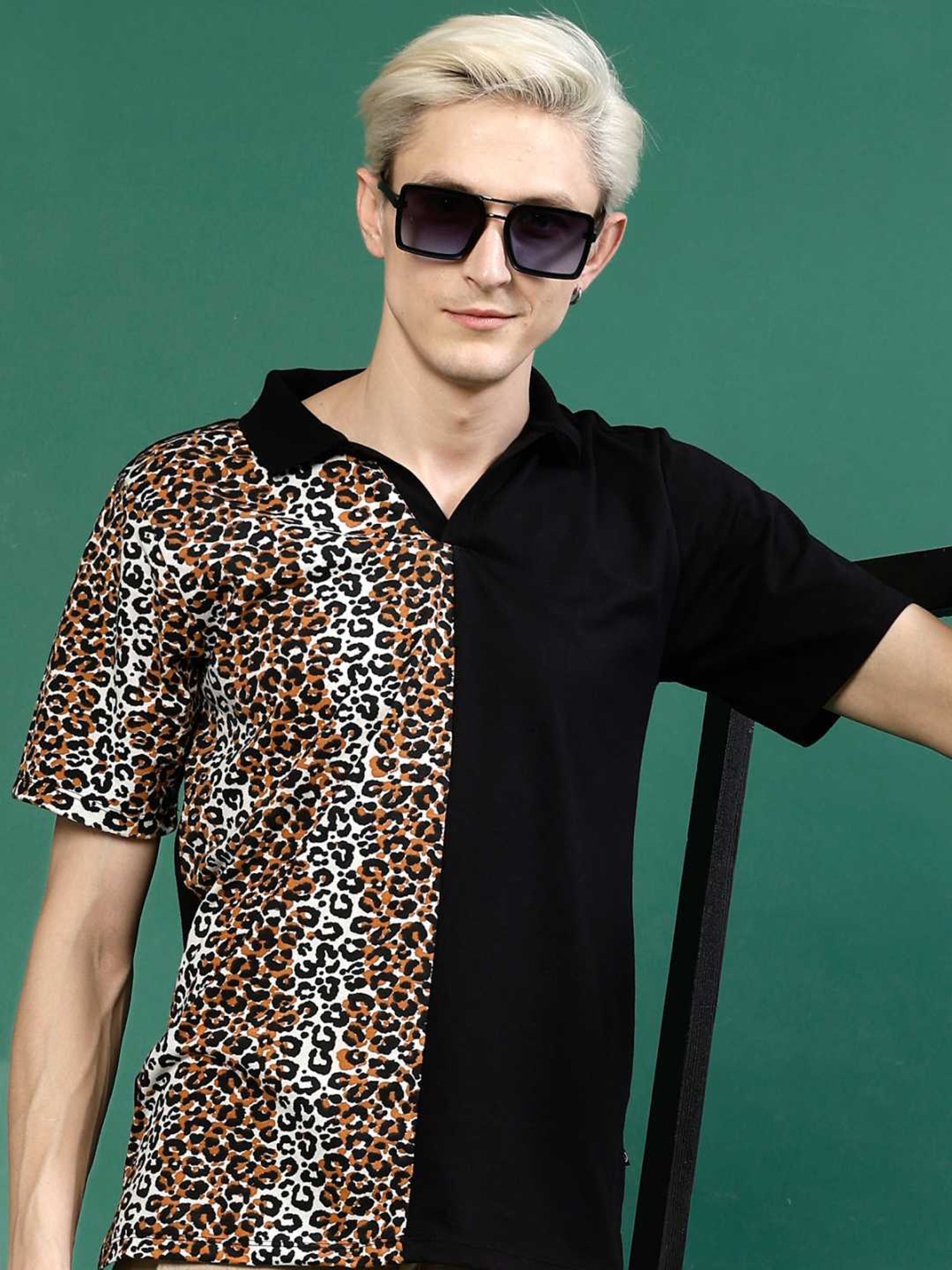 Rigo Black Cotton Slim Fit Printed Polo T-Shirt