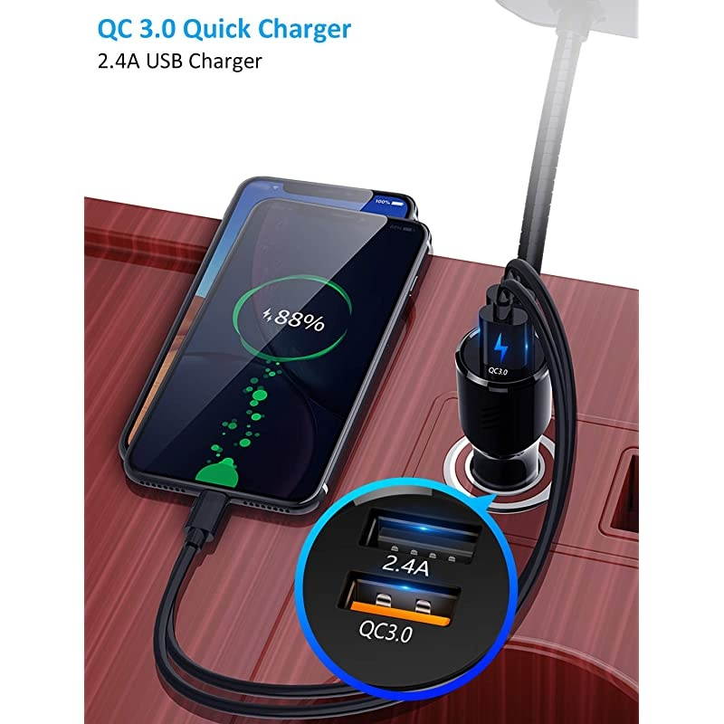 FM Transmitter Car Adapter,Support Wireless Handsfree Call and MP3 Music/APP Audio Play,1.8" Color Screen,3 USB Charger,3.5mm AUX Port,Compatible with iPhone,iPad,Samsung and More