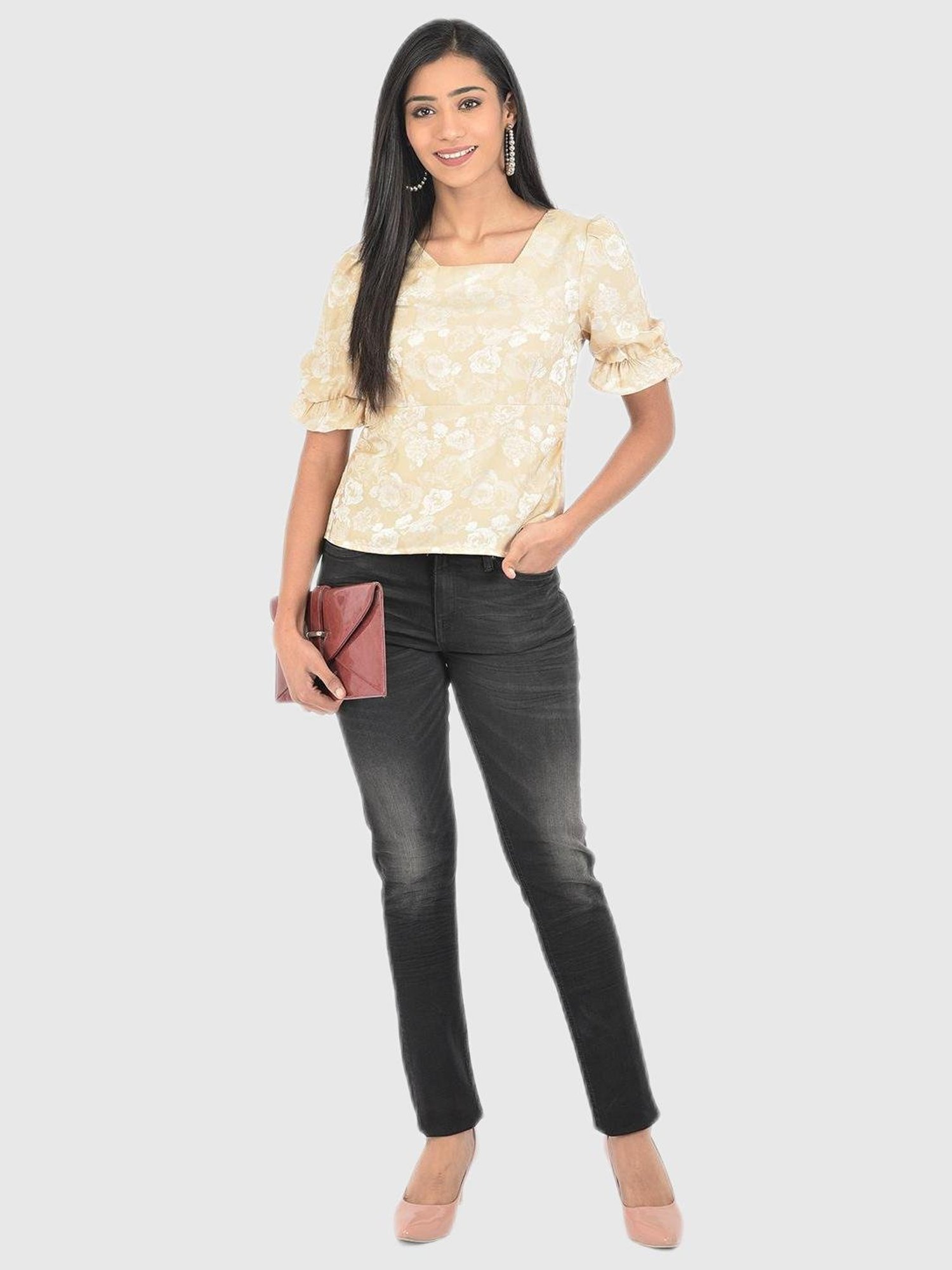 Latin Quarters Beige Floral Print Top