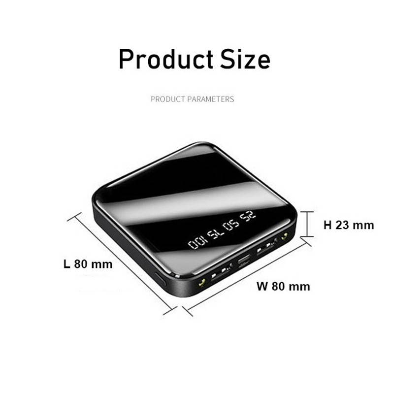 New 500000mAh Huge Capacity Mini Power Bank Digital Display External Battery Charger Full Mirror Screen Dual USB Fast Charging Power Bank
