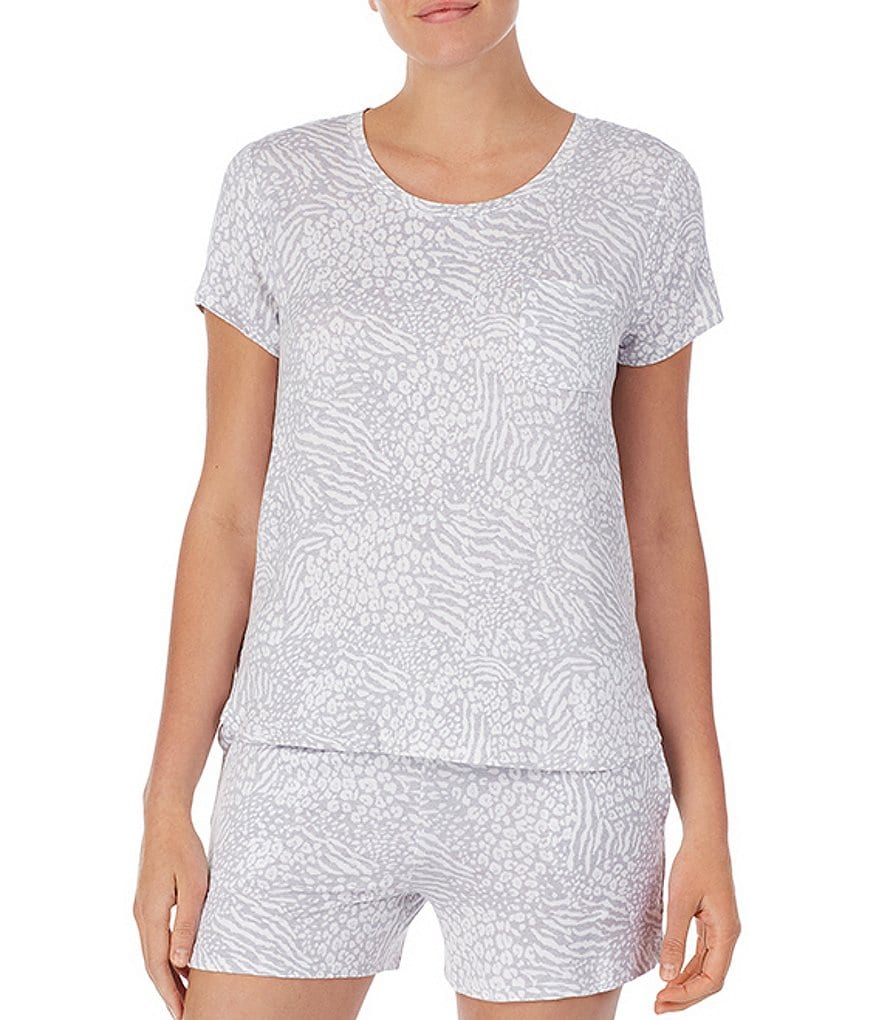 iRelax Printed Terry Knit Round Neck Short Sleeve Pajama Top