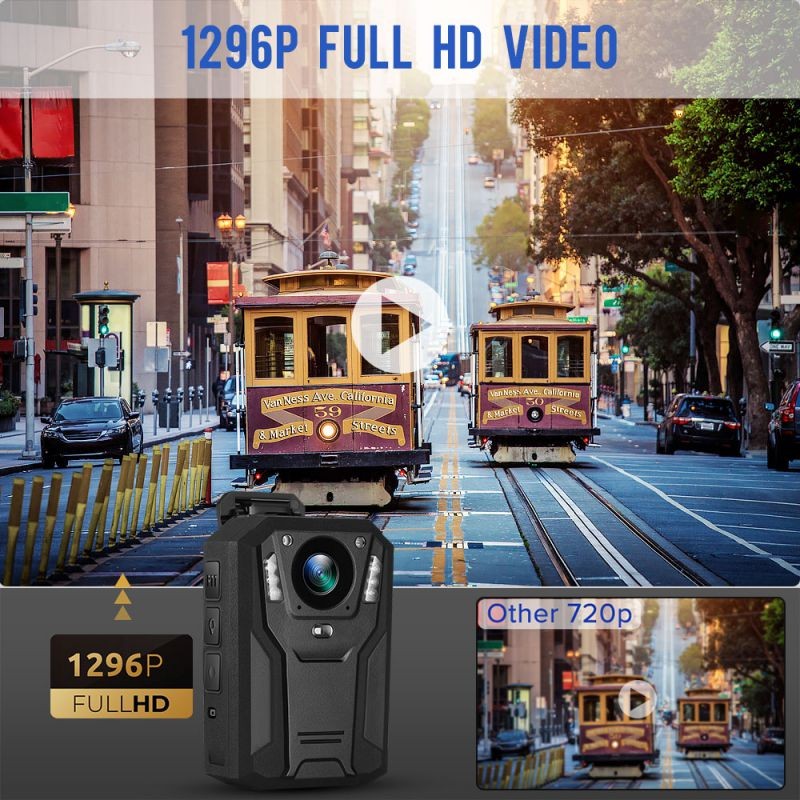 BOBLOV 1296P Body Mounted Camera 9H Recording Wearable Video Recorder for Police Security Guard (P100)