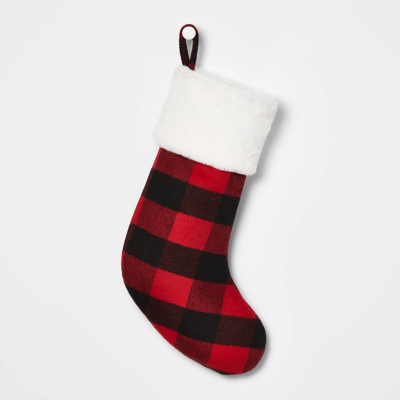 Buffalo Plaid Christmas Stocking Red/Black with Faux Fur Cuff - Wondershop™