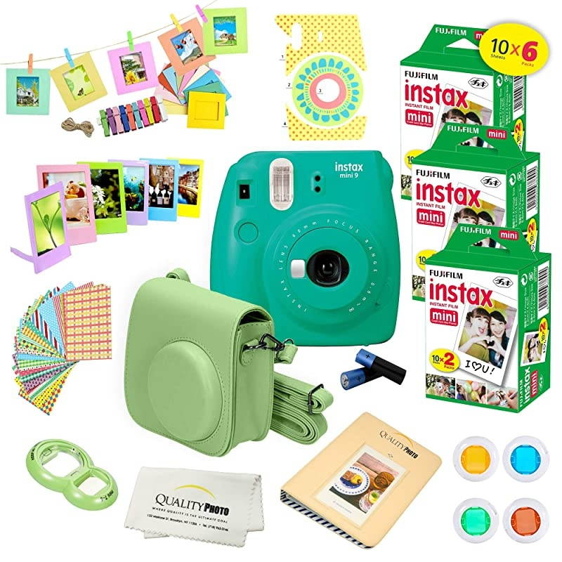 Instax Mini 9 Instant Camera Flamingo Pink w/ Instax Mini 9 Instant Films (60 Pack) + A14 Pc Deluxe Bundle for  Instax Mini 9 Camera