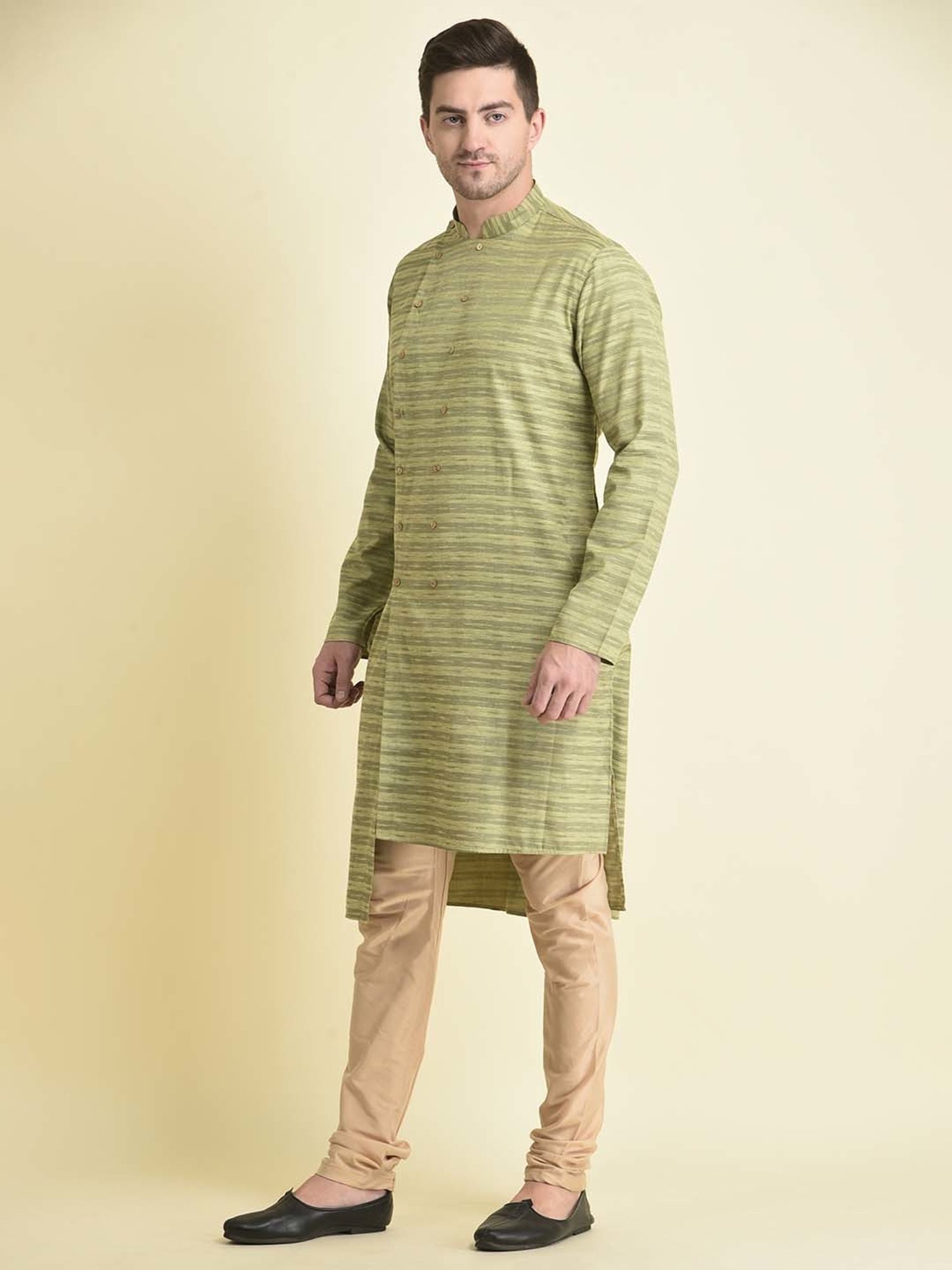 TABARD Light Green Regular Fit Stripes Kurta with Churidar Set