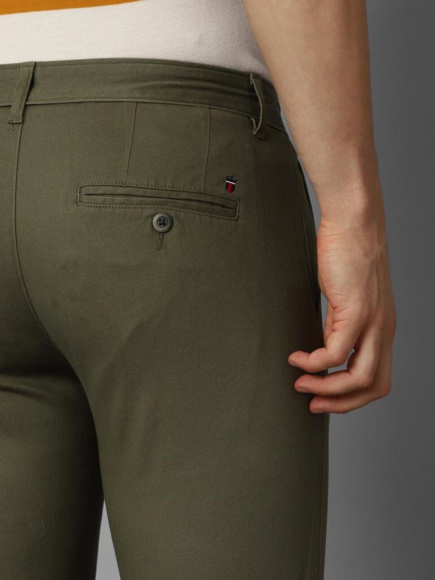 Louis Philippe Sport Olive Cotton Slim Fit Trousers