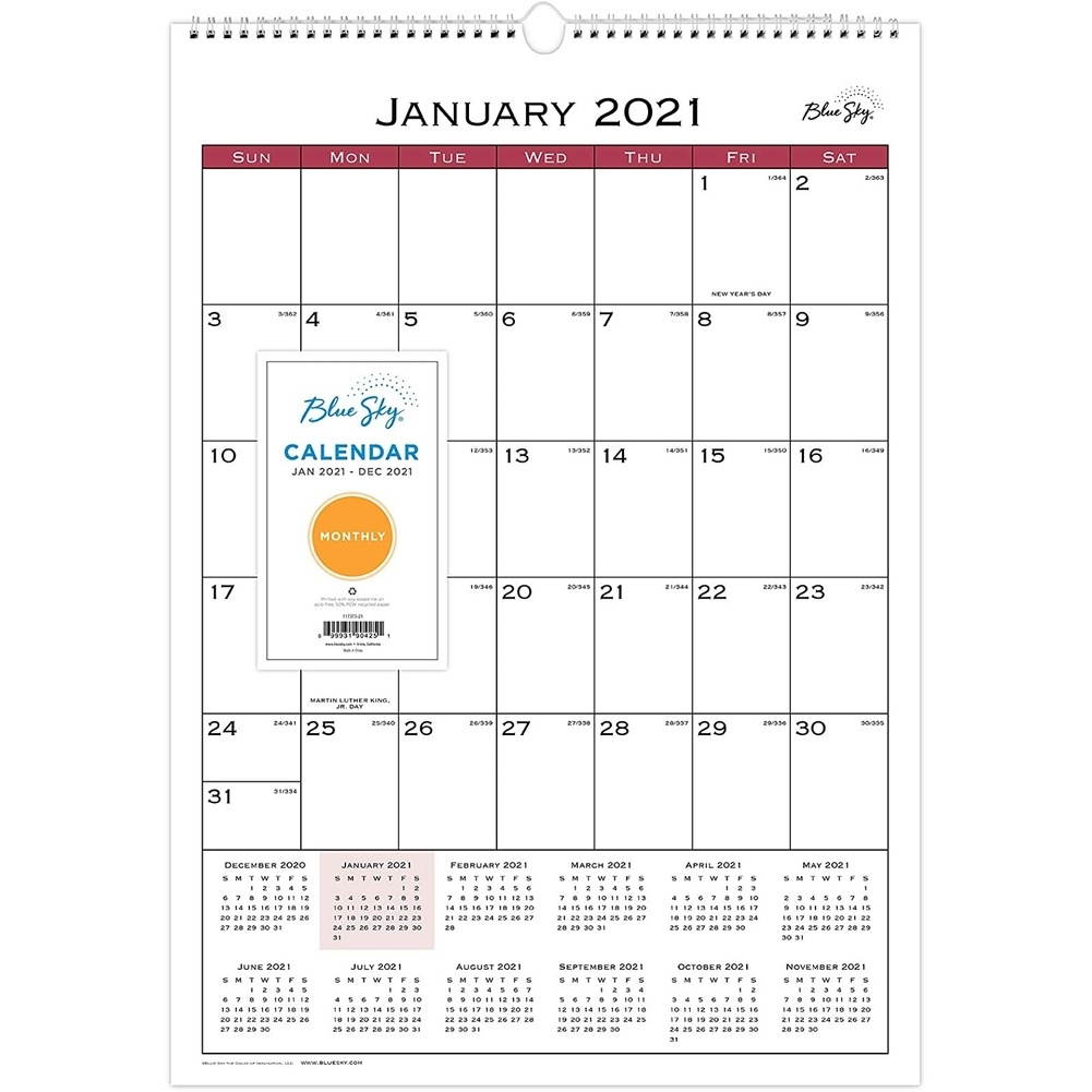 Blue Sky Classic Red Wall Calendar, 12 x 17, 2021 117373