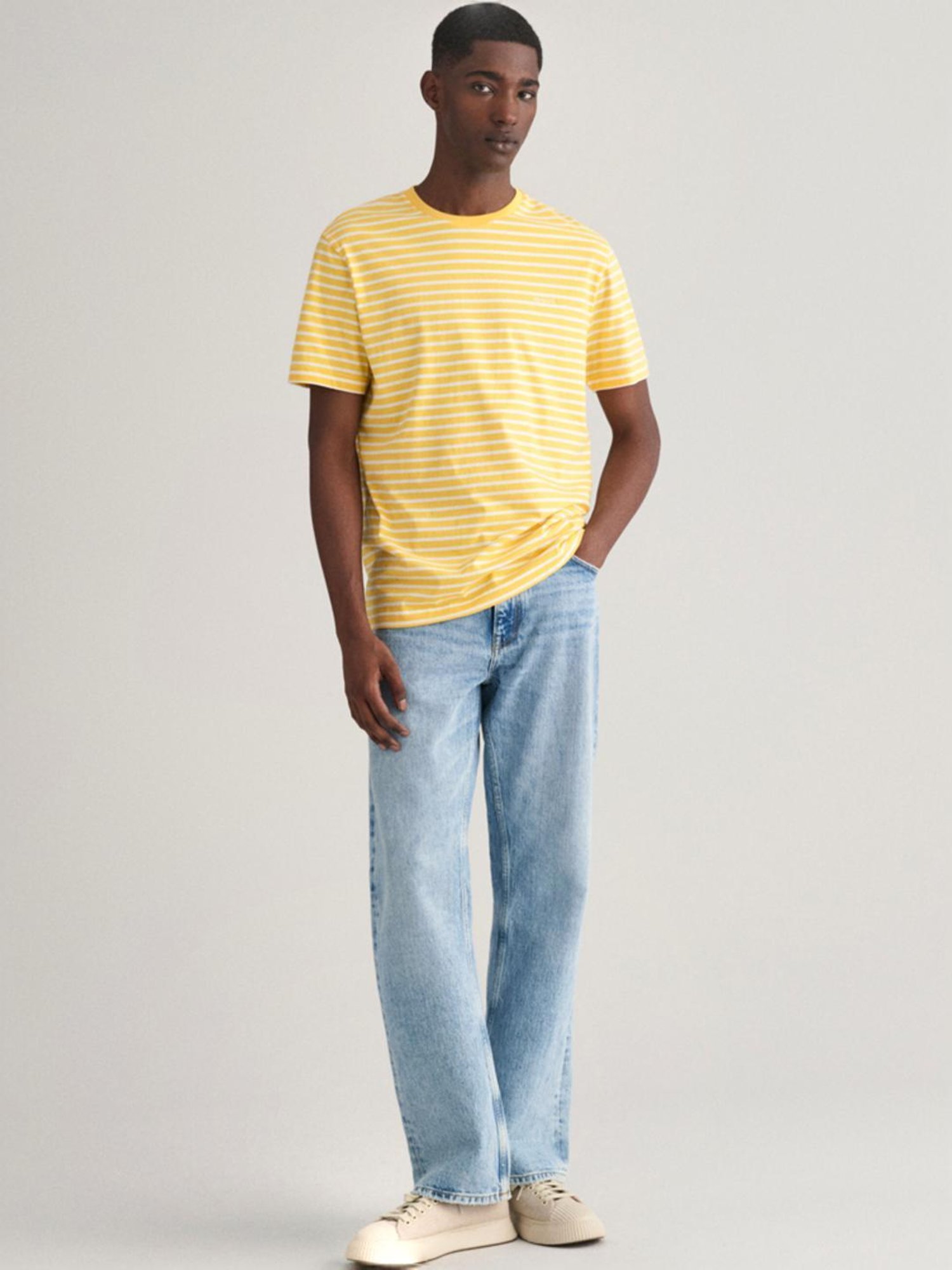 Gant Yellow Cotton Regular Fit Striped T-Shirt