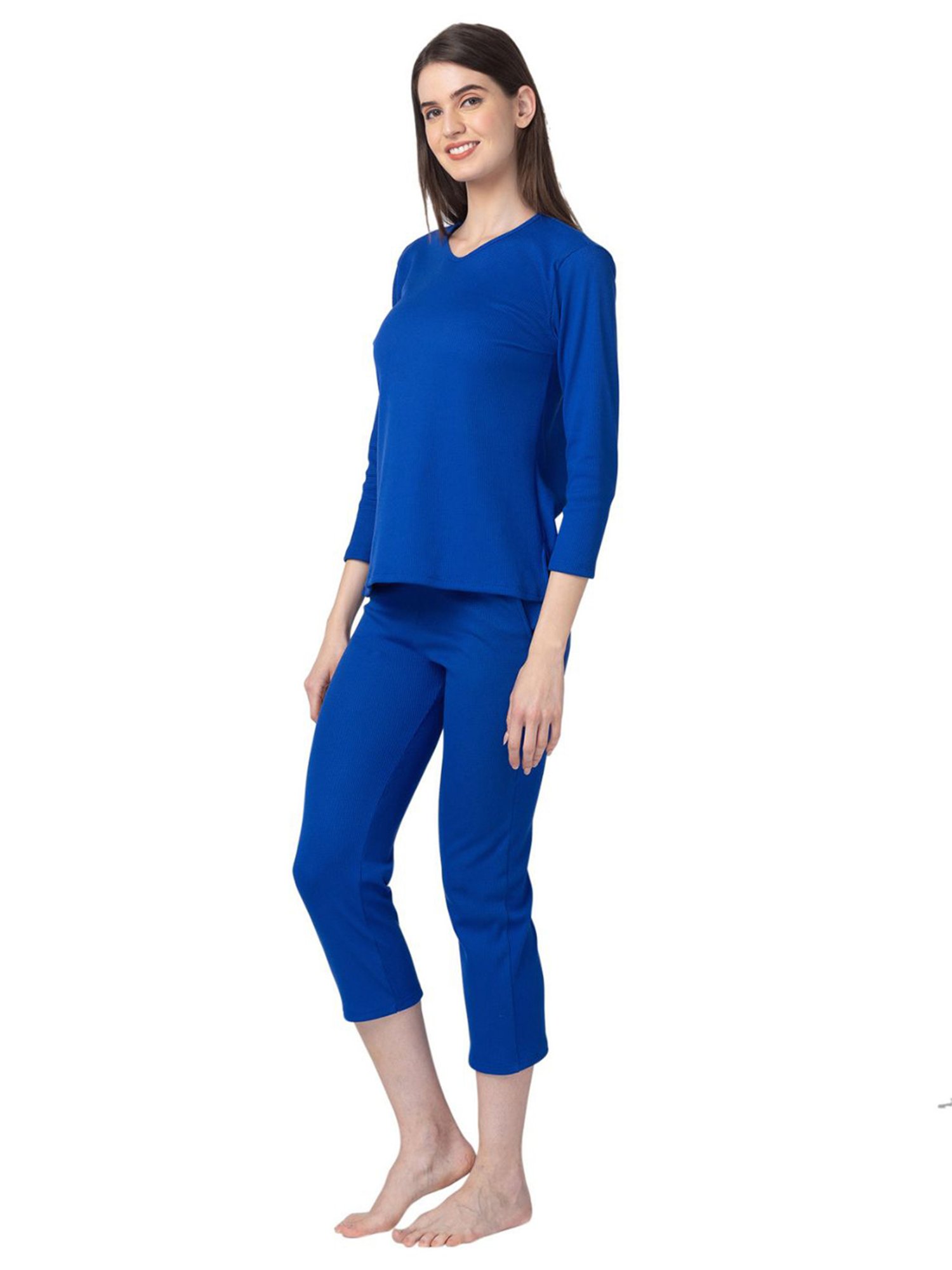 Candyskin Cotton Royal Blue T-Shirt With Capris