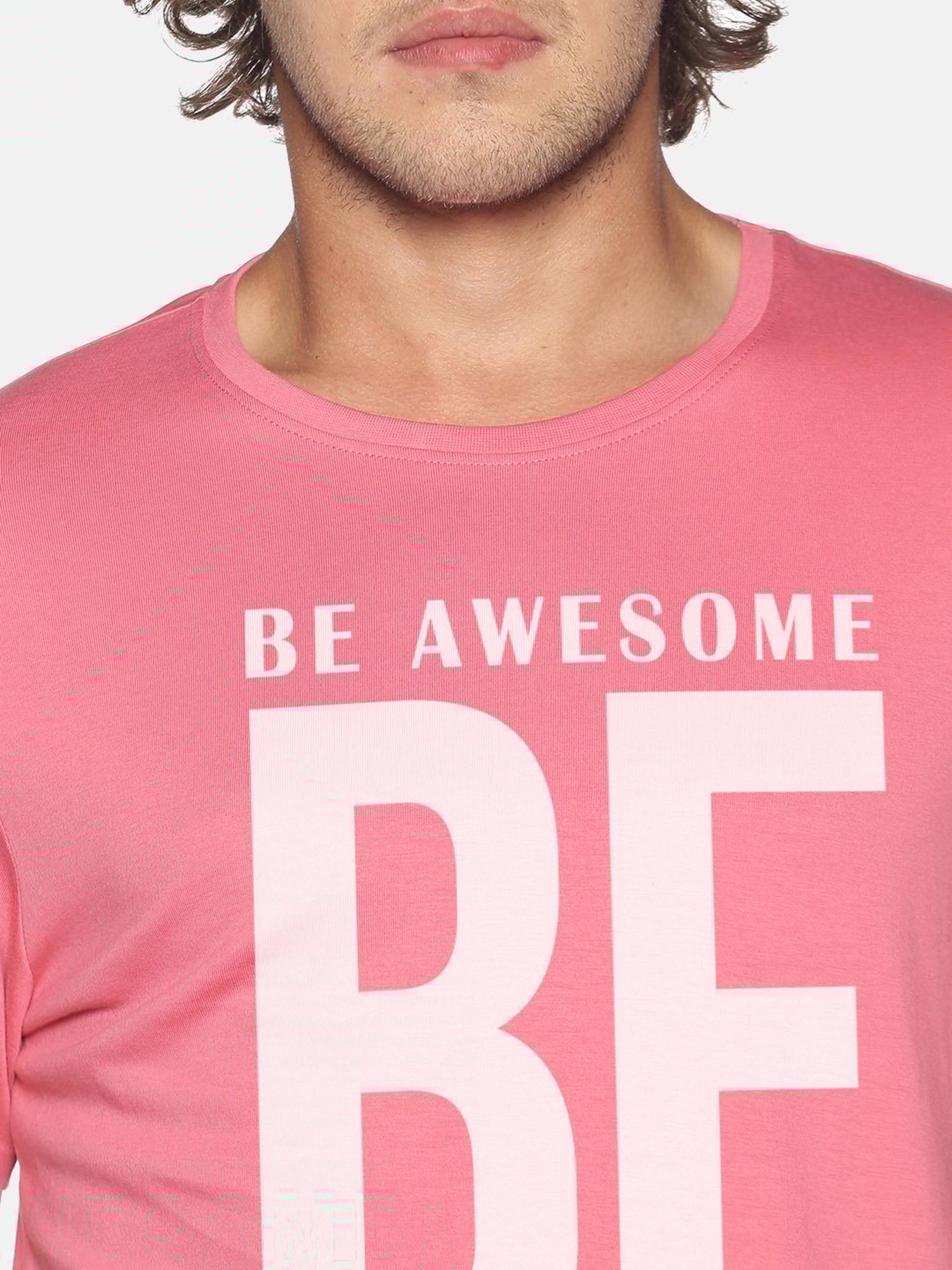 BLACK RADIO Pink Slim Fit Printed Cotton Crew T-Shirt