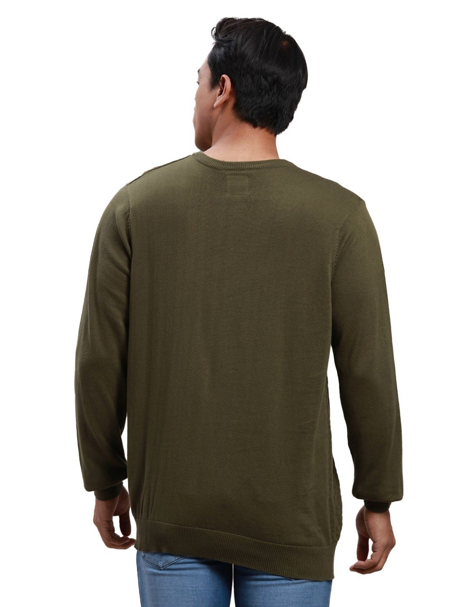 ColorPlus Green Pure Cotton Tailored Fit Self Pattern Sweater