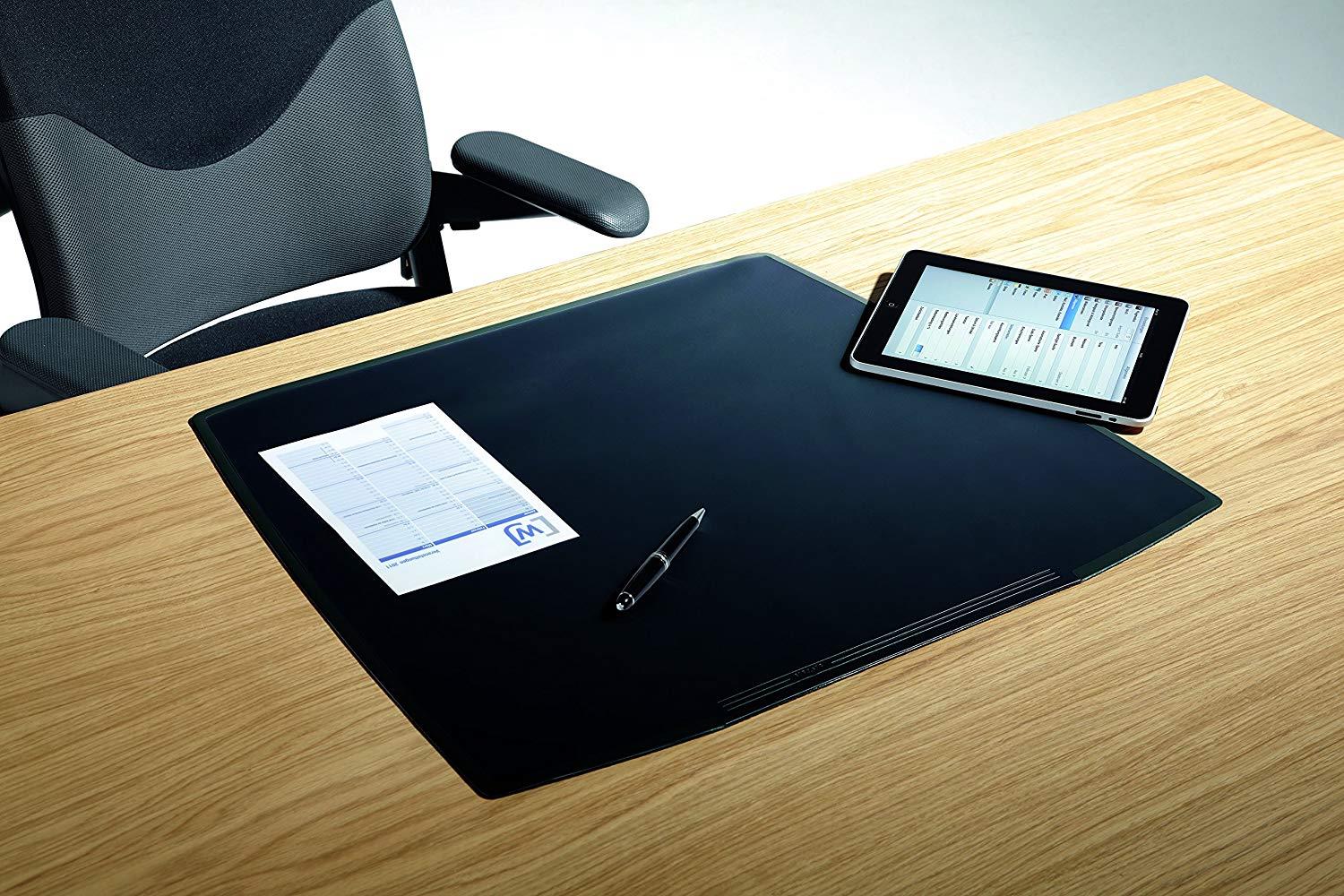 DURABLE Desk Pad with Transparent Overlay, Trapezoidal Shape, 26-3/4 x 20-3/4 Inches, Black (720101)
