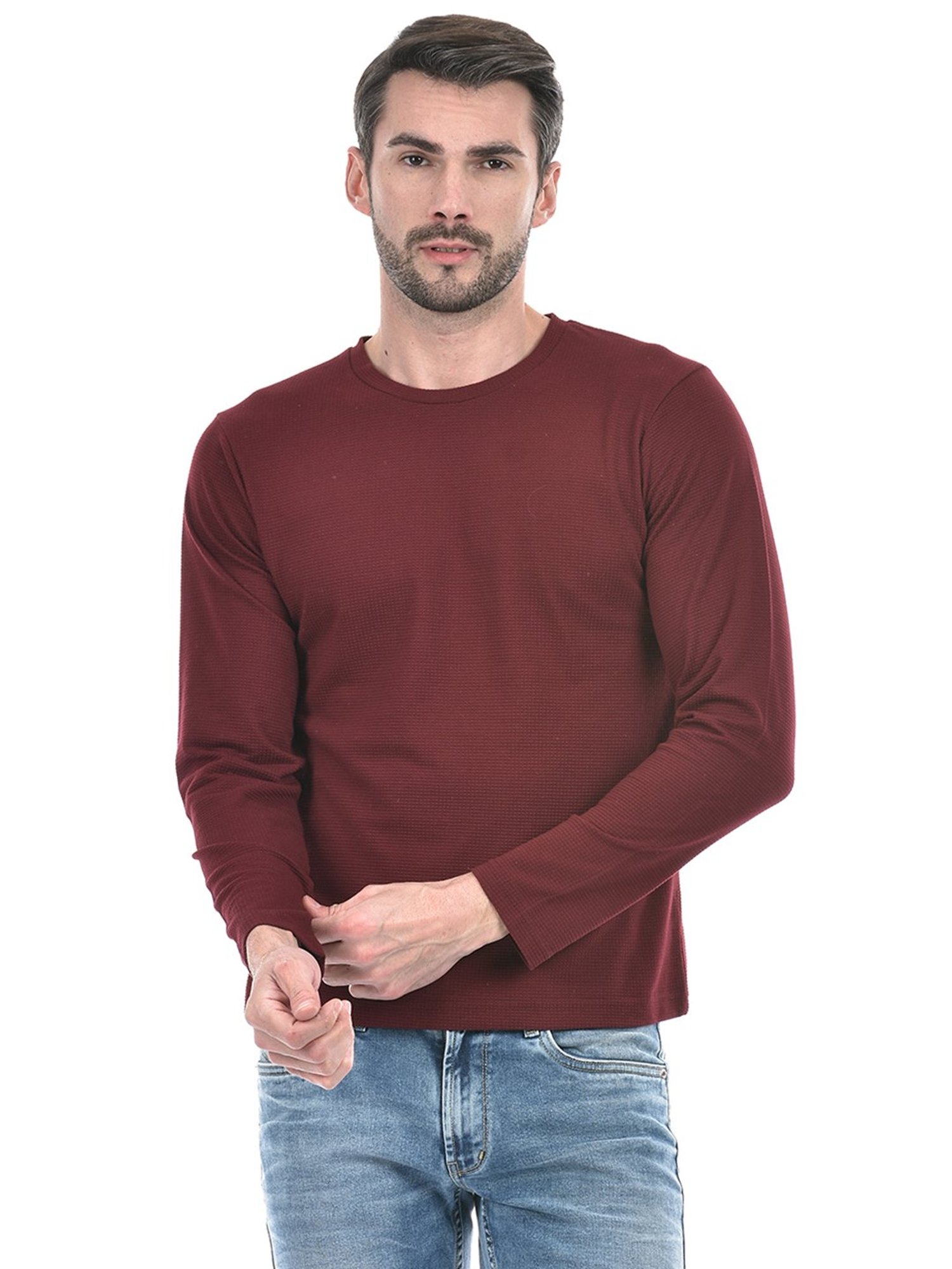 Integriti Wine Regular Fit Textured T-Shirt