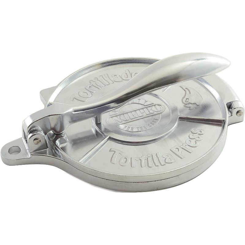 Norpro 8 Inch Round Cast Aluminum Kitchen Cooking Mexican Cuisine Flour Corn Tortilla Masa Dough Press Flattener, Silver
