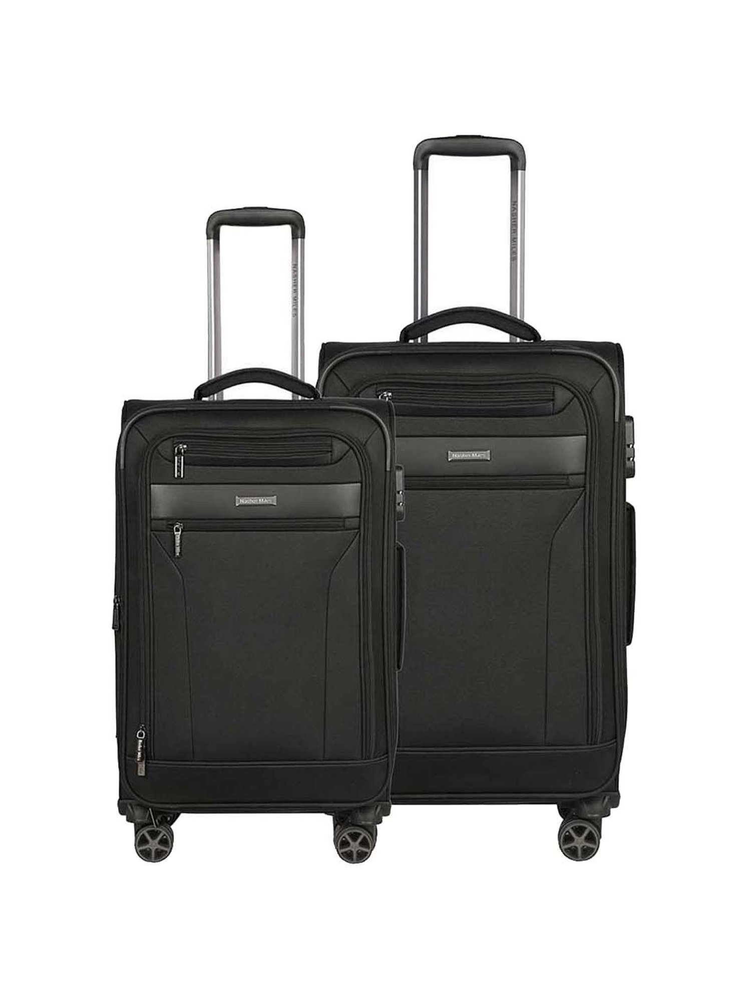 Nasher Miles Berlin Expander Soft-Sided Polyester  Set of 2 Black Trolley Bags (55 & 65 cm)