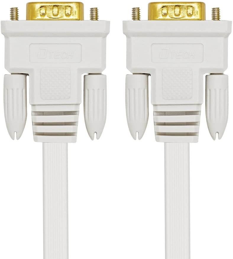 DTECH 65ft Extra Long Flat VGA Cable Male to Male 15 pin Conenctor Computer to Monitor Cord 1080p High Resolution (20 Meter White)