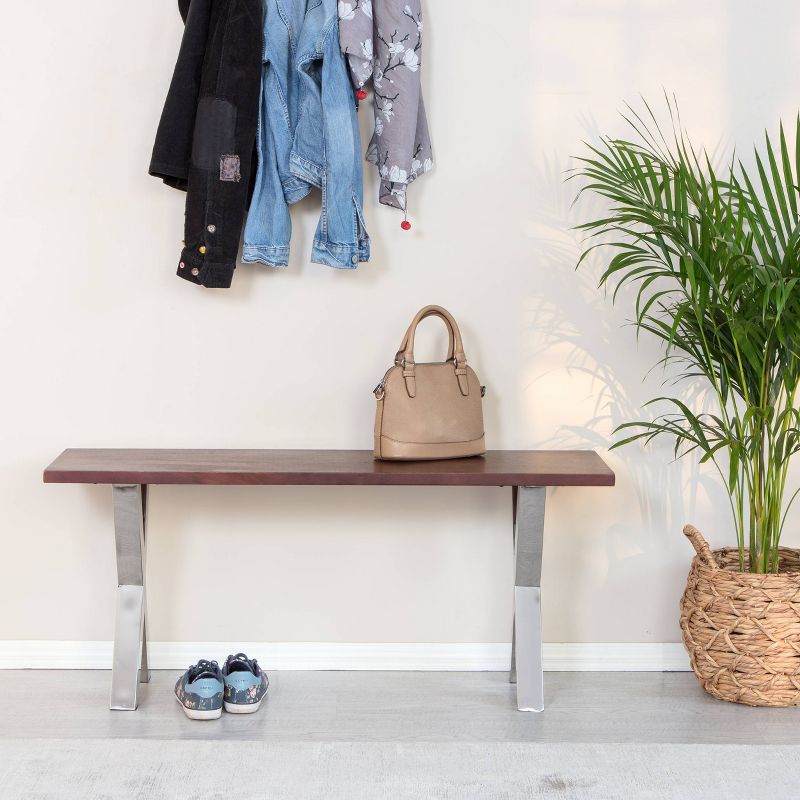 Hamilton Wood and Metal Bench Dark Walnut Brown - Finch