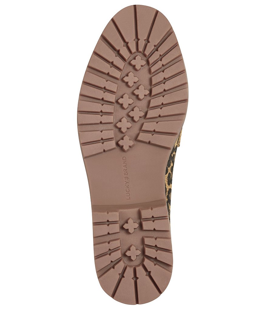 Lucky Brand Tamio Leopard Print Leather Knot Bow Detail Lug Sole Loafers