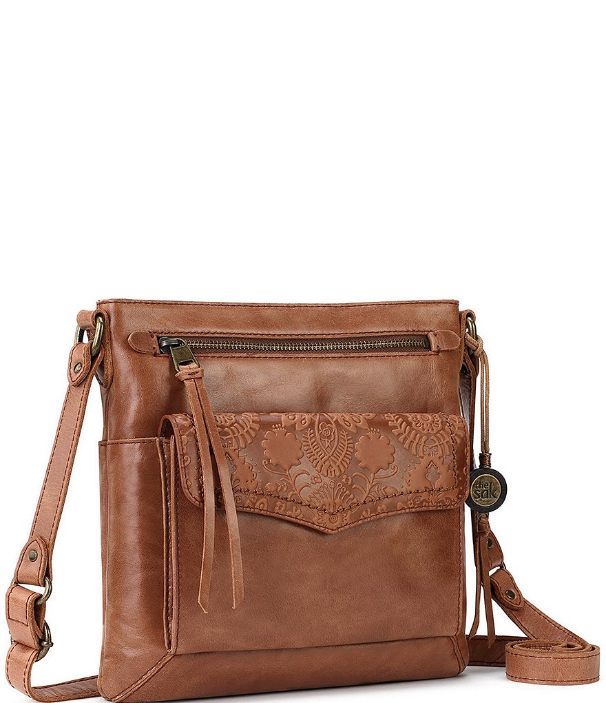 The Sak Ventura Floral Embossed Leather Flap Crossbody Bag