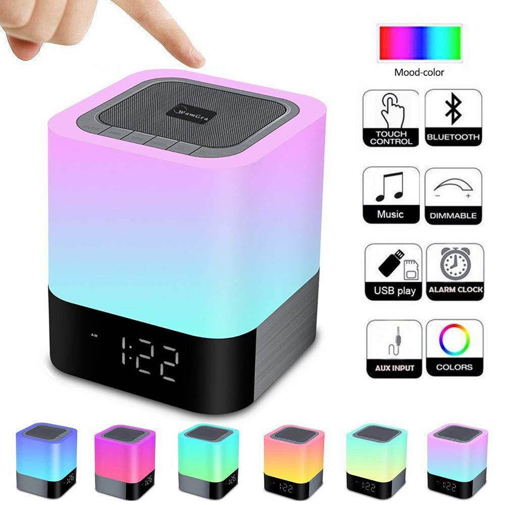 Alarm Clock Bluetooth Speaker,Night Light Bluetooth Speaker,Color Changing Speaker,Touch Sensor Bedside Lamp Dimmable Warm Light,Night Light Wireless Speaker,Ideal for Kids,Party,Bedroom,Camping