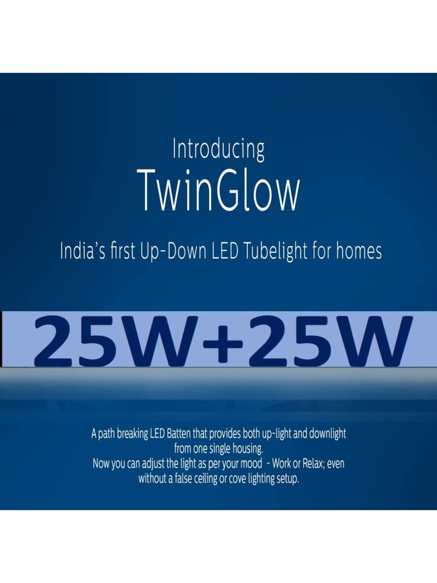 Philips Twin Glow 25-Watt plus 25-Watt LED Up-Down Batten Tubelight Pack of 4 - (Yellow & White)