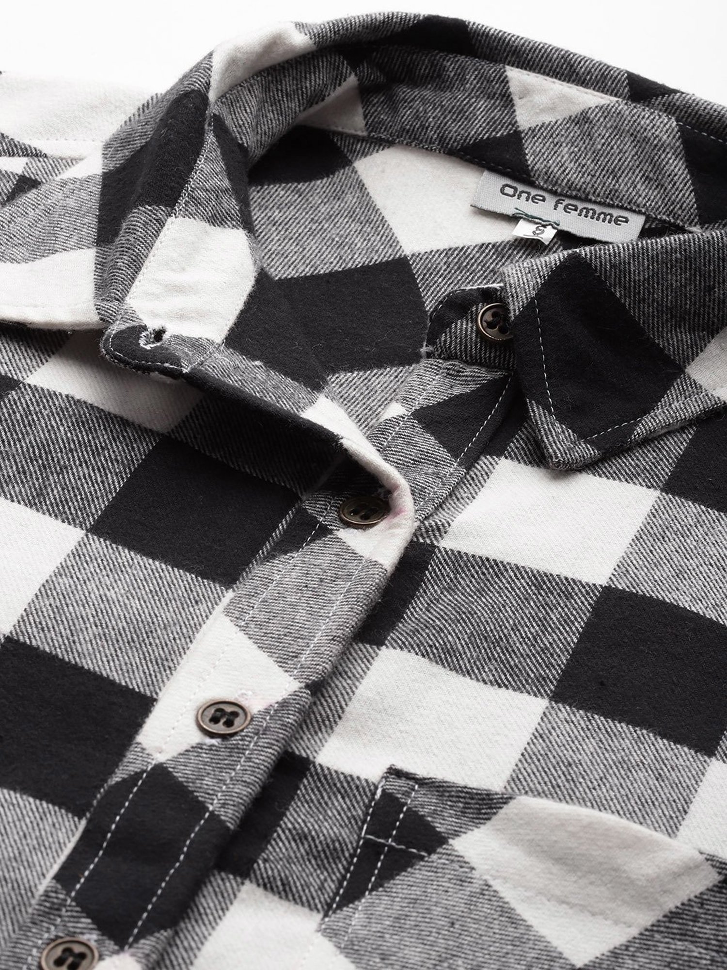One Femme Black & White Check Shirt