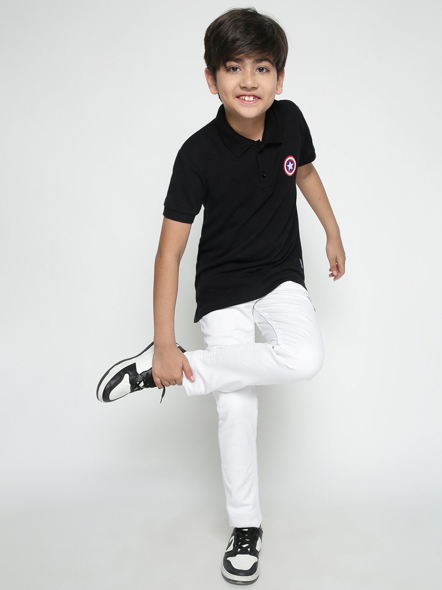 Lil Tomatoes Kids Black Solid Polo T-Shirt