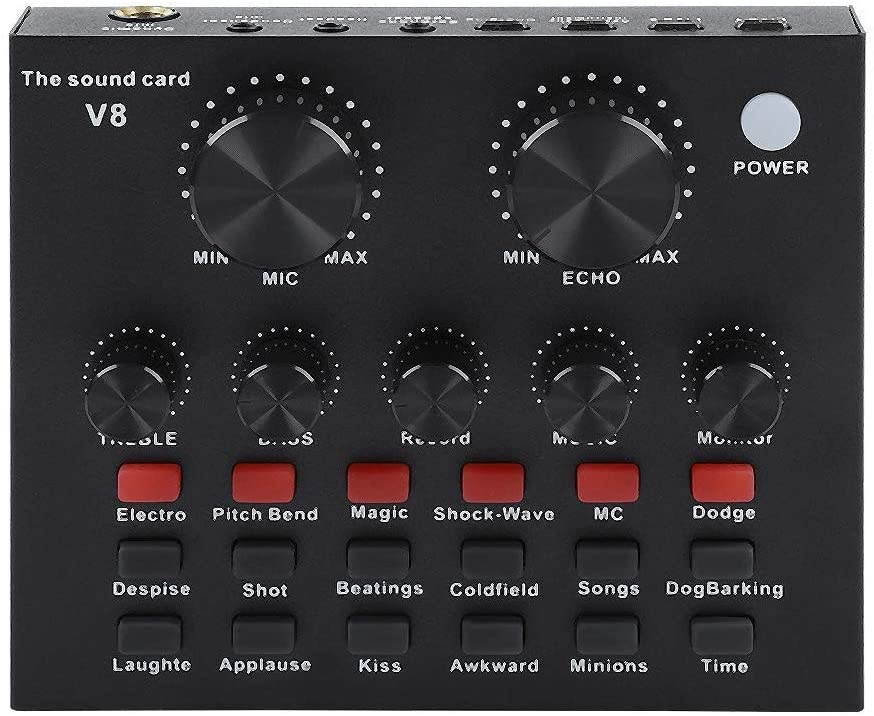 V8-Live Sound Card, Audio Mixer USB External Sound Card Headset Microphone Live Sound Card Karaoke for Double Cell Phone Live Computer PC Live Recording Home KTV Voice Chat