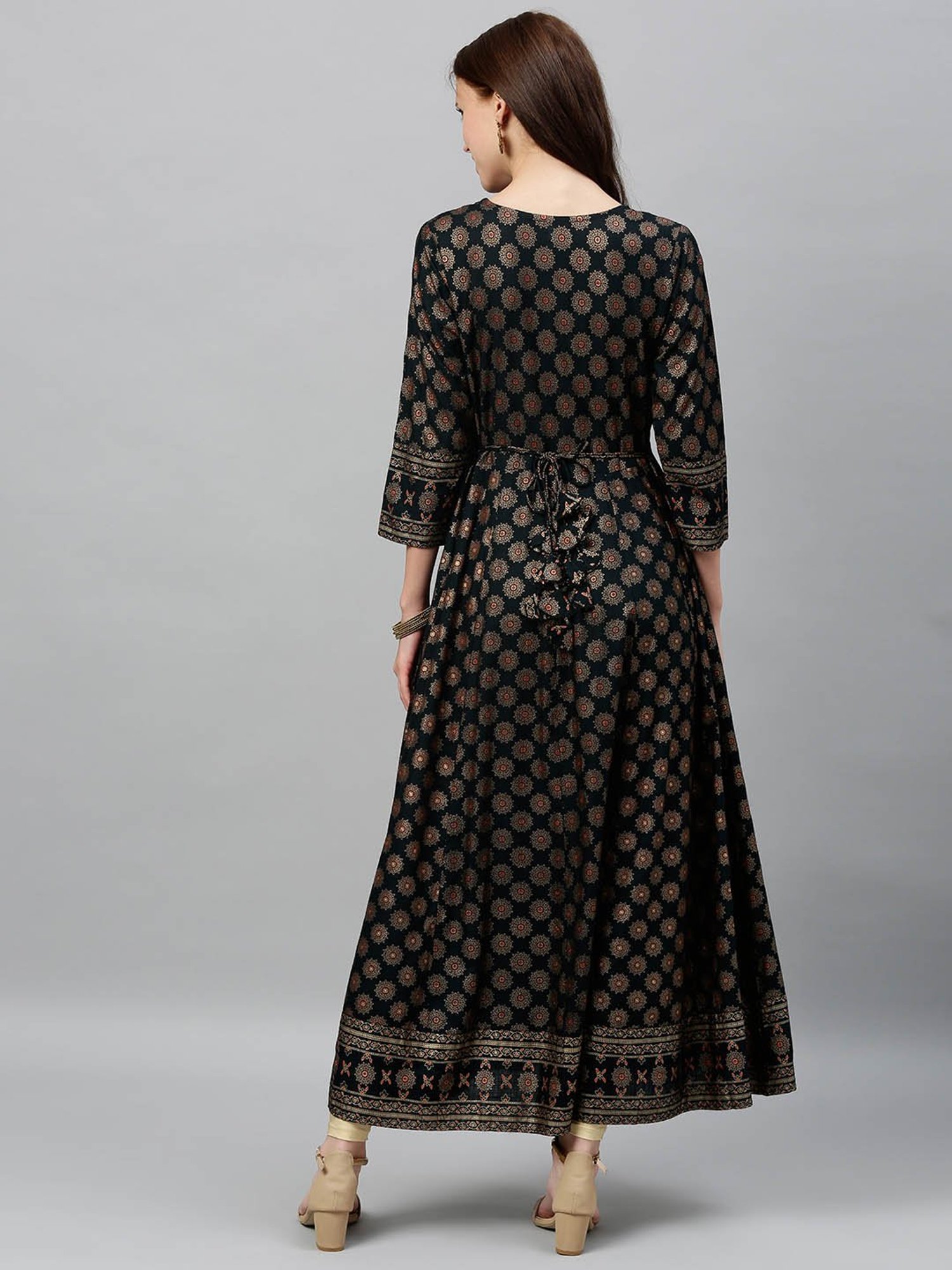 Kipek Black Rayon Printed Anarkali Kurta