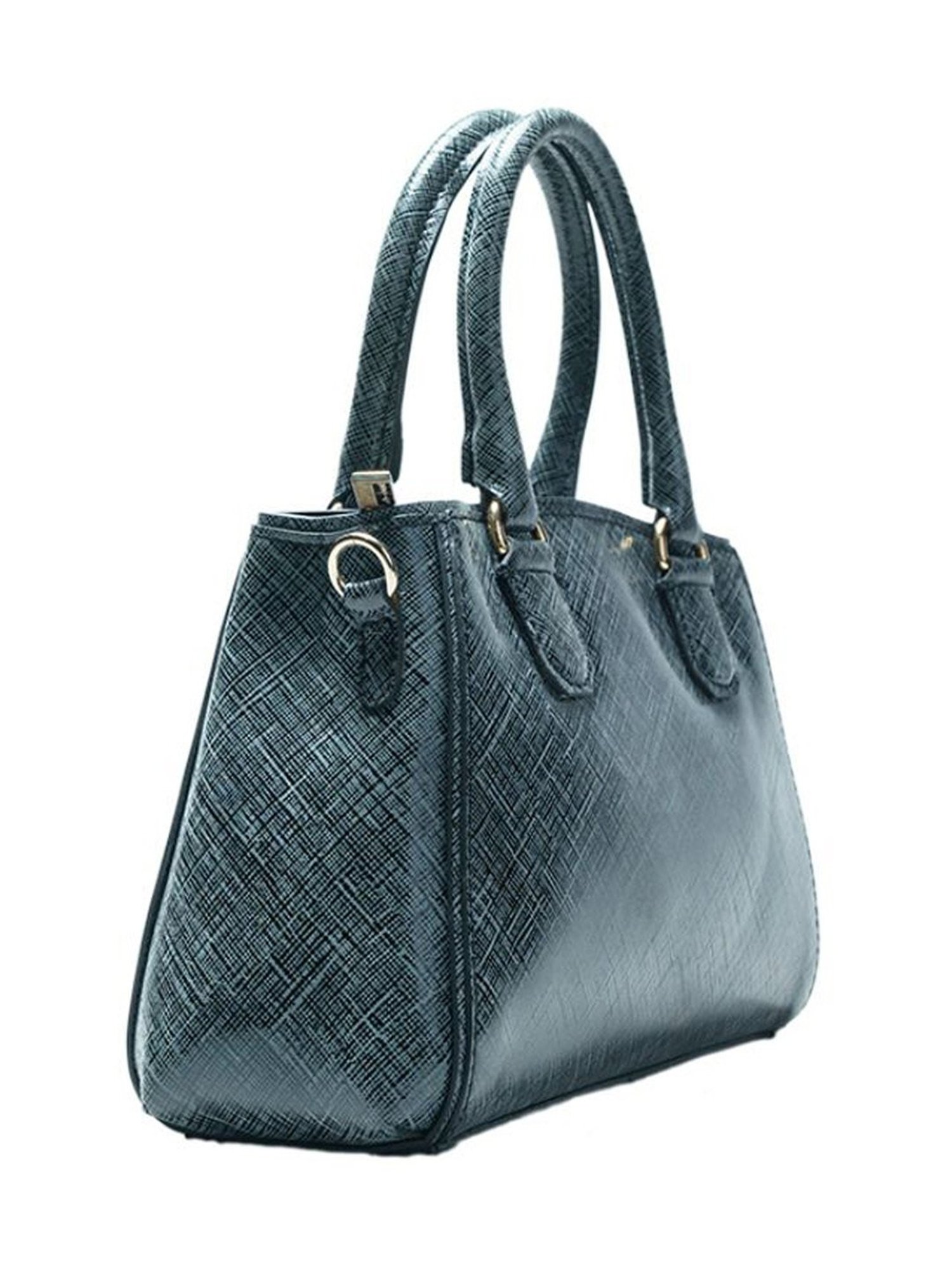 RI2K London Black Grey Leather Medium Textured Handbag