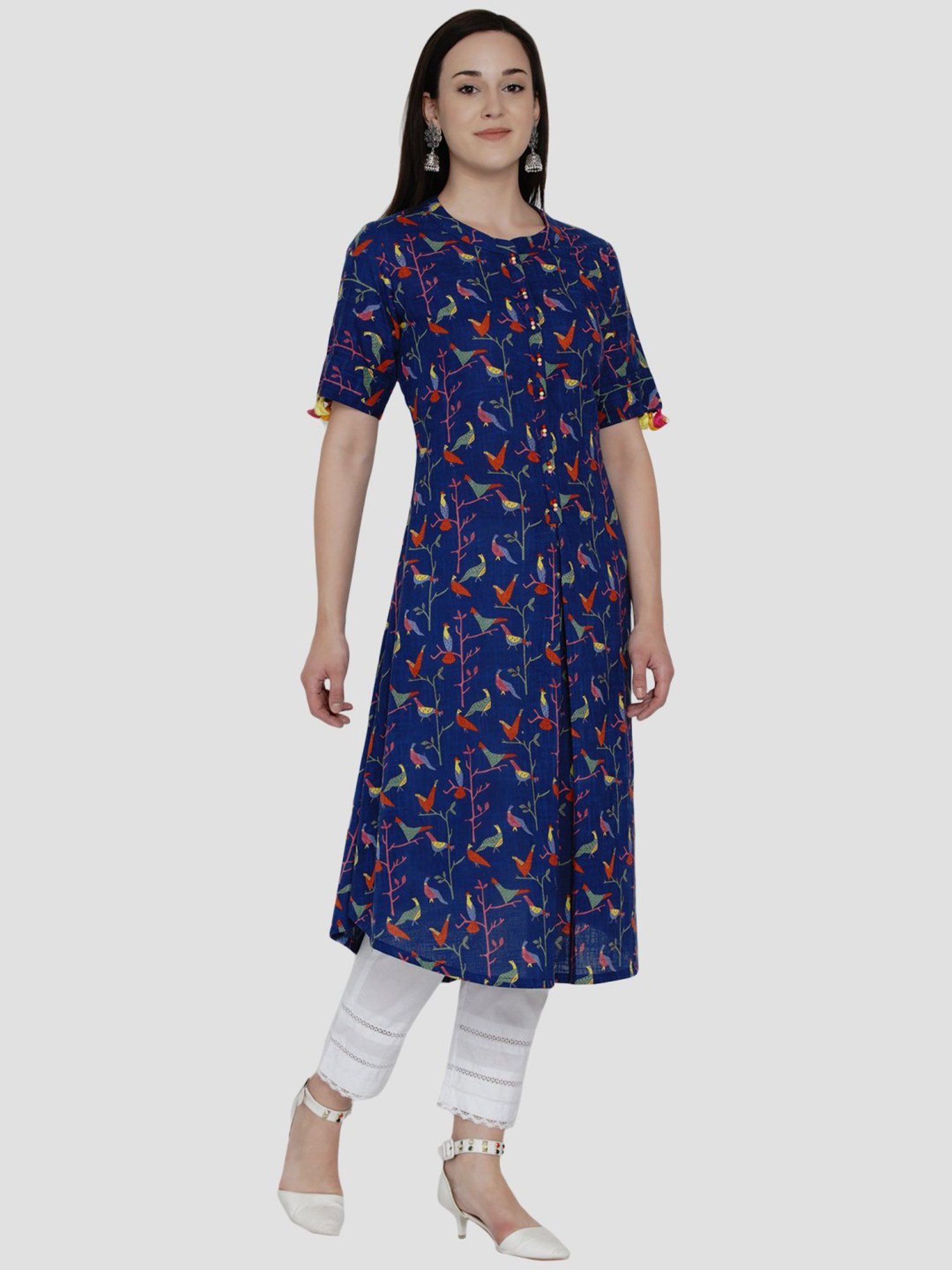 Women Republic Blue Cotton Printed A Line Kurta