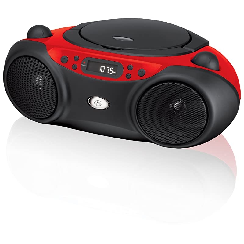 Inc. Portable Top-Loading CD Boombox with AM/FM Radio and 3.5mm Line in for MP3 Device - Red/Black Bundle with , Inc. R602B Portable AM/FM Radio with Digital Clock and Line Input (Black)