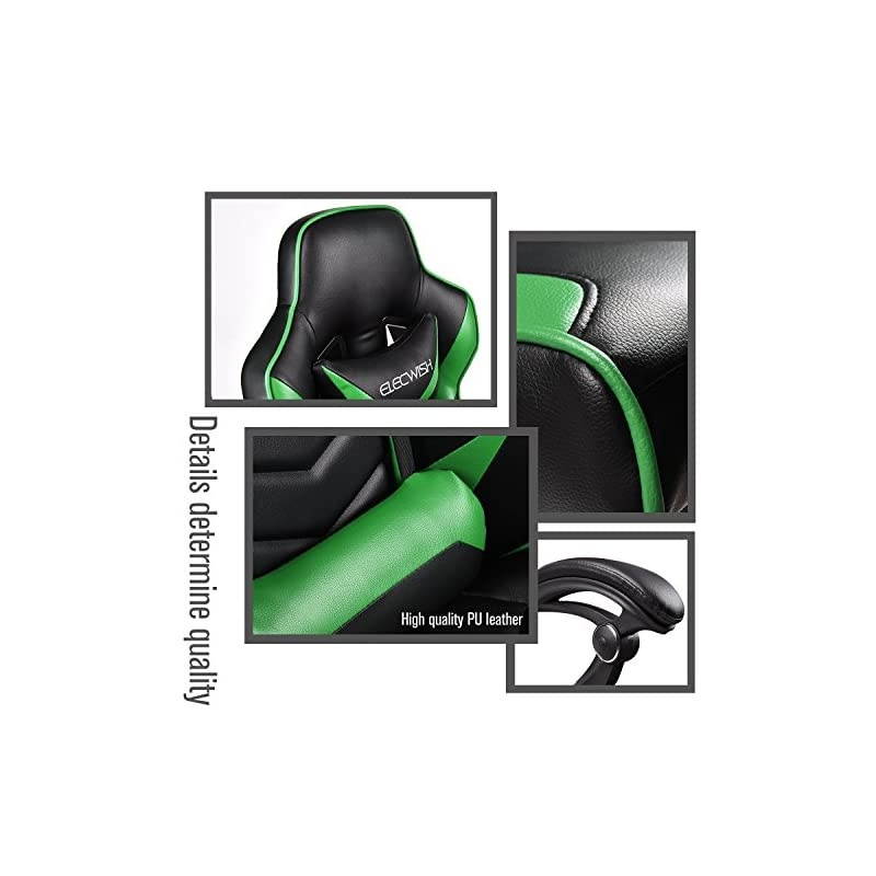 Gaming Chair Racing Office - Reclining PU Leather High Back Ergonomic Adjustable Swivel Executive Computer Desk Large Size Footrest Headrest Lumbar Support Adjustable arms Cushion