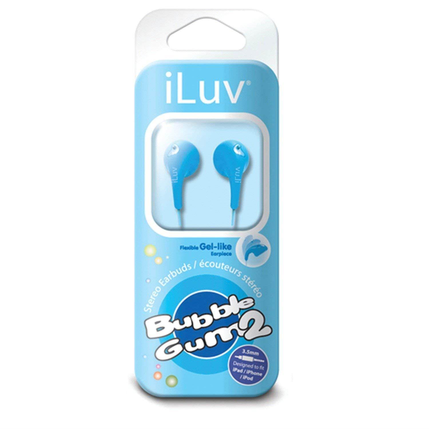 iLuv iEP205BLU Bubble Gum 2 Flexible, Jelly-Type Stereo Earphones - Blue