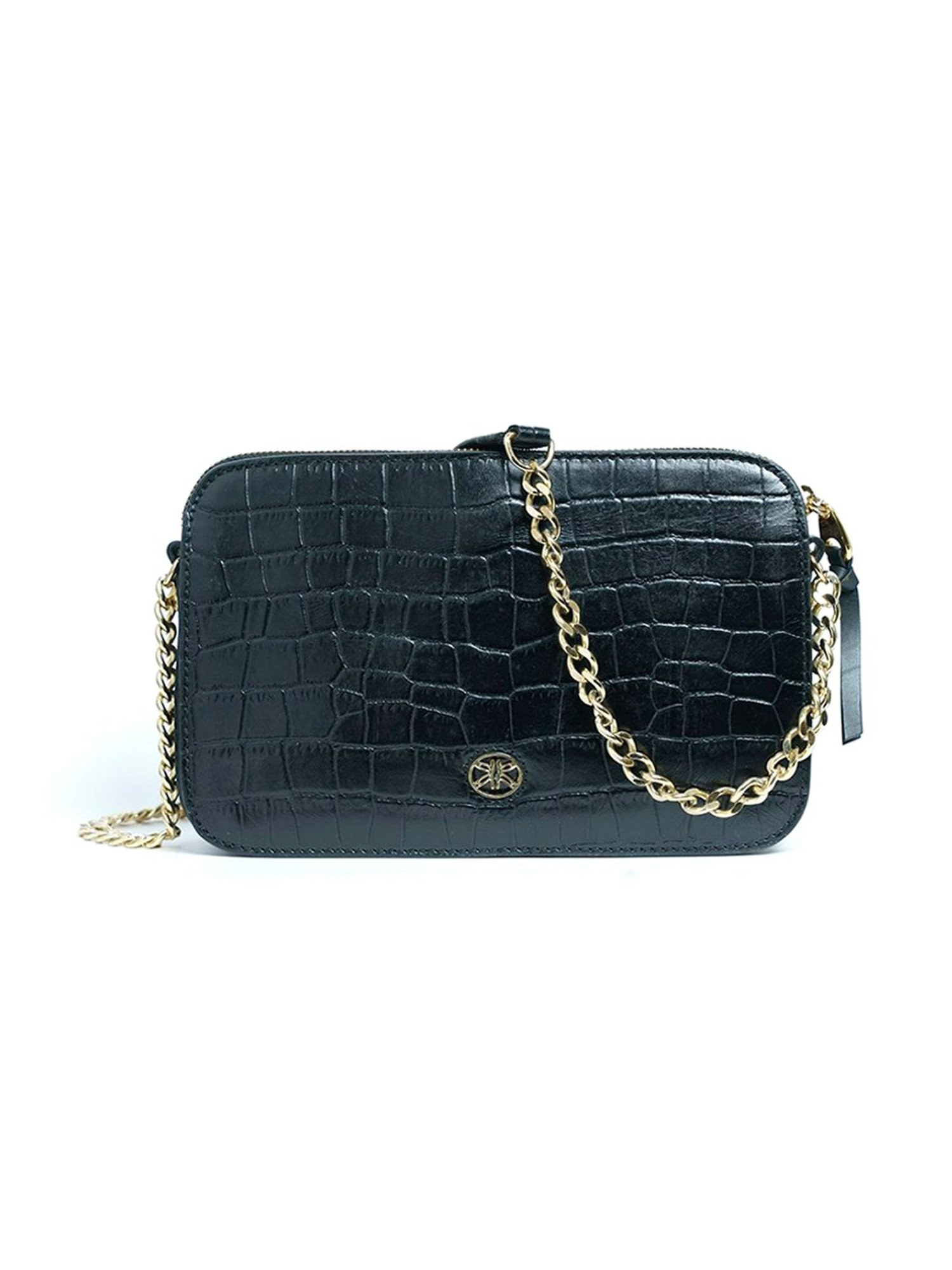 RI2K London Black Leather Small Textured Cross Body Bag