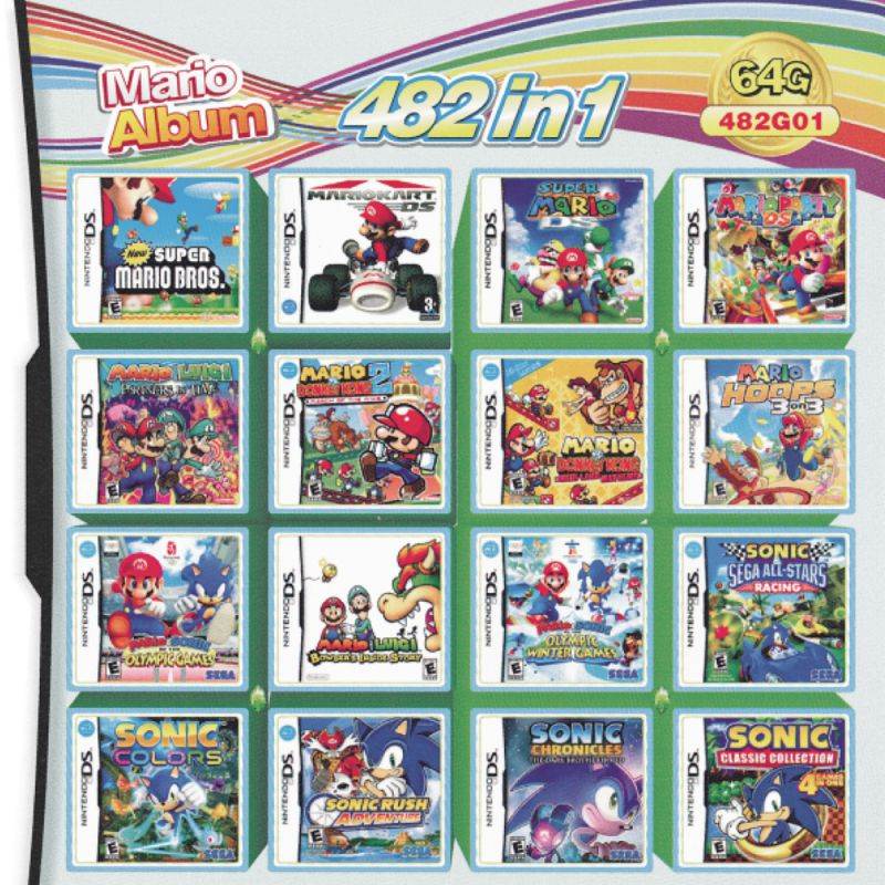 482 in 1 NDS Games Cartridge Gaming for Nintendo DS DS Lite DSi 3DS 2DS