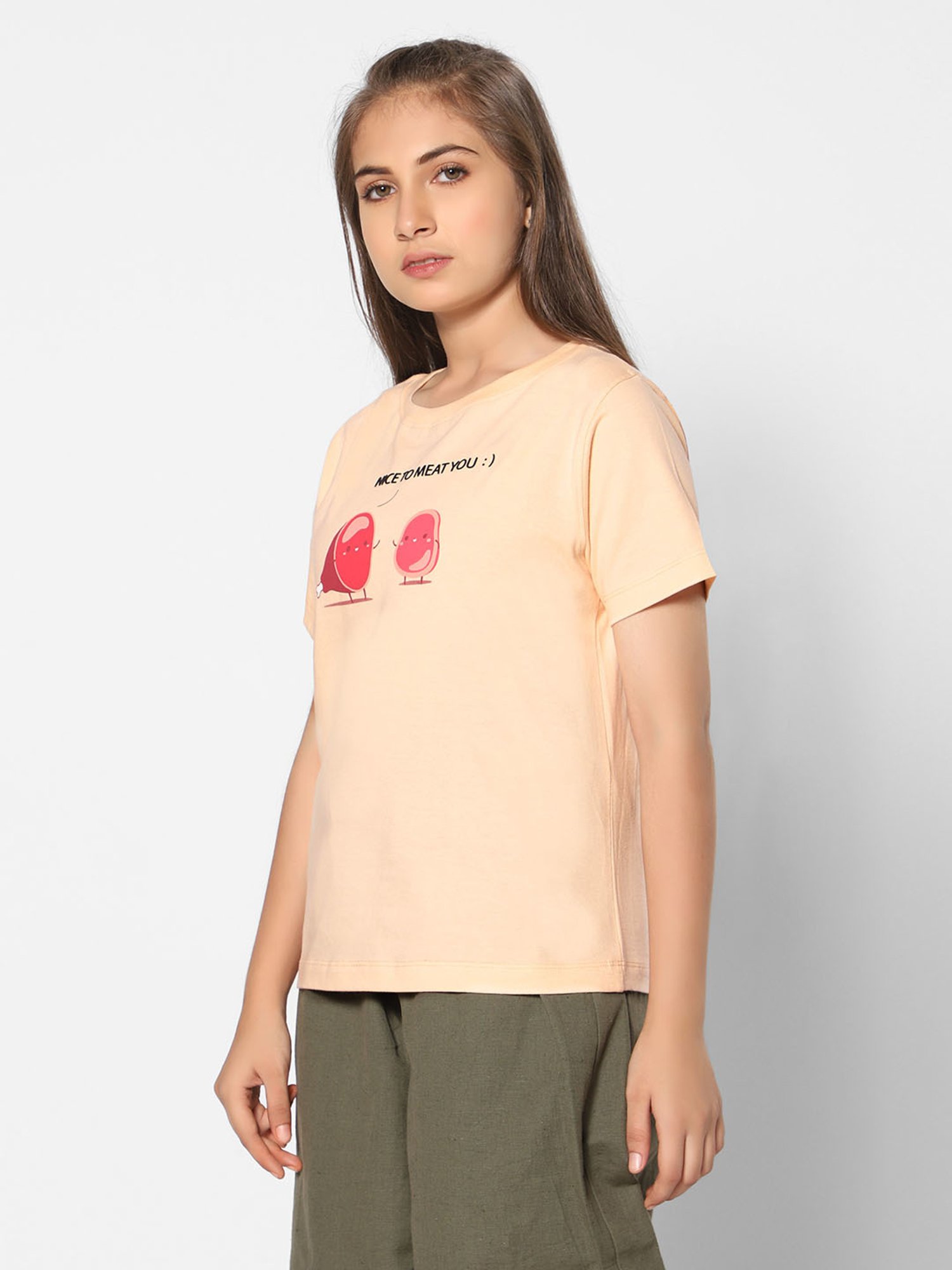 TeenTrums Girls Peach Printed T-Shirt