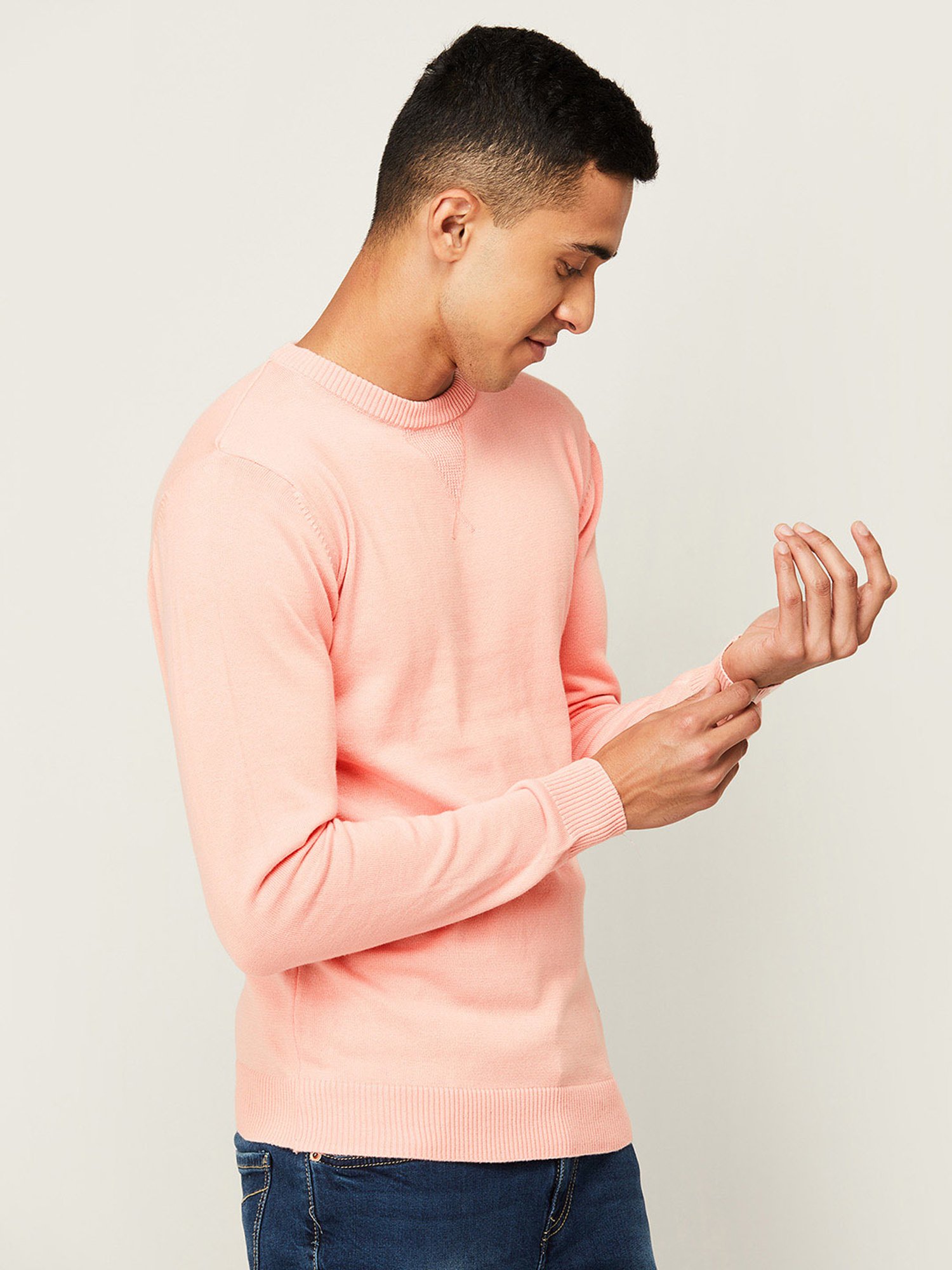 Fame Forever by Lifestyle Peach Cotton Regular Fit Sweater