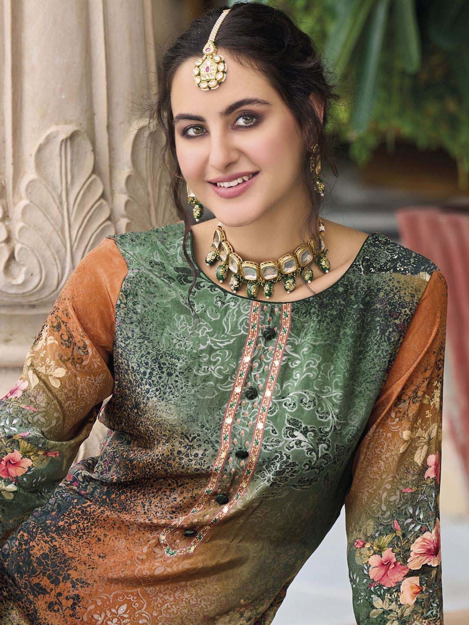 Stylee LIFESTYLE Green Printed Unstitched Dress Material