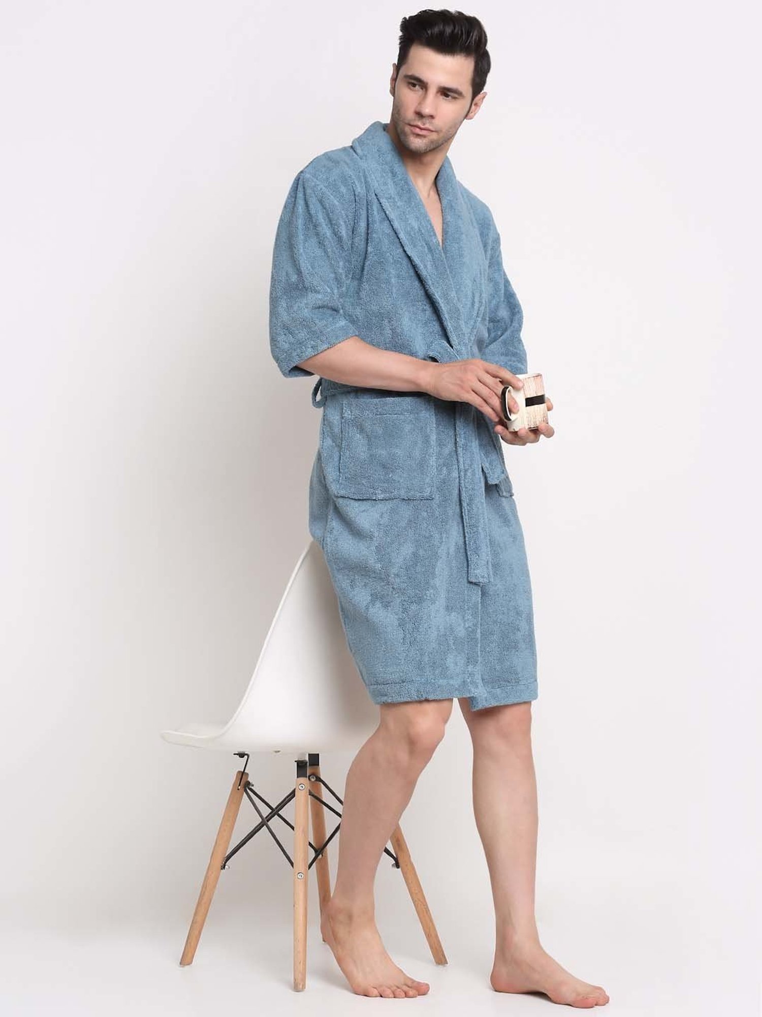 Trident Bliss Blue Cotton 400 GSM Medium Bathrobe