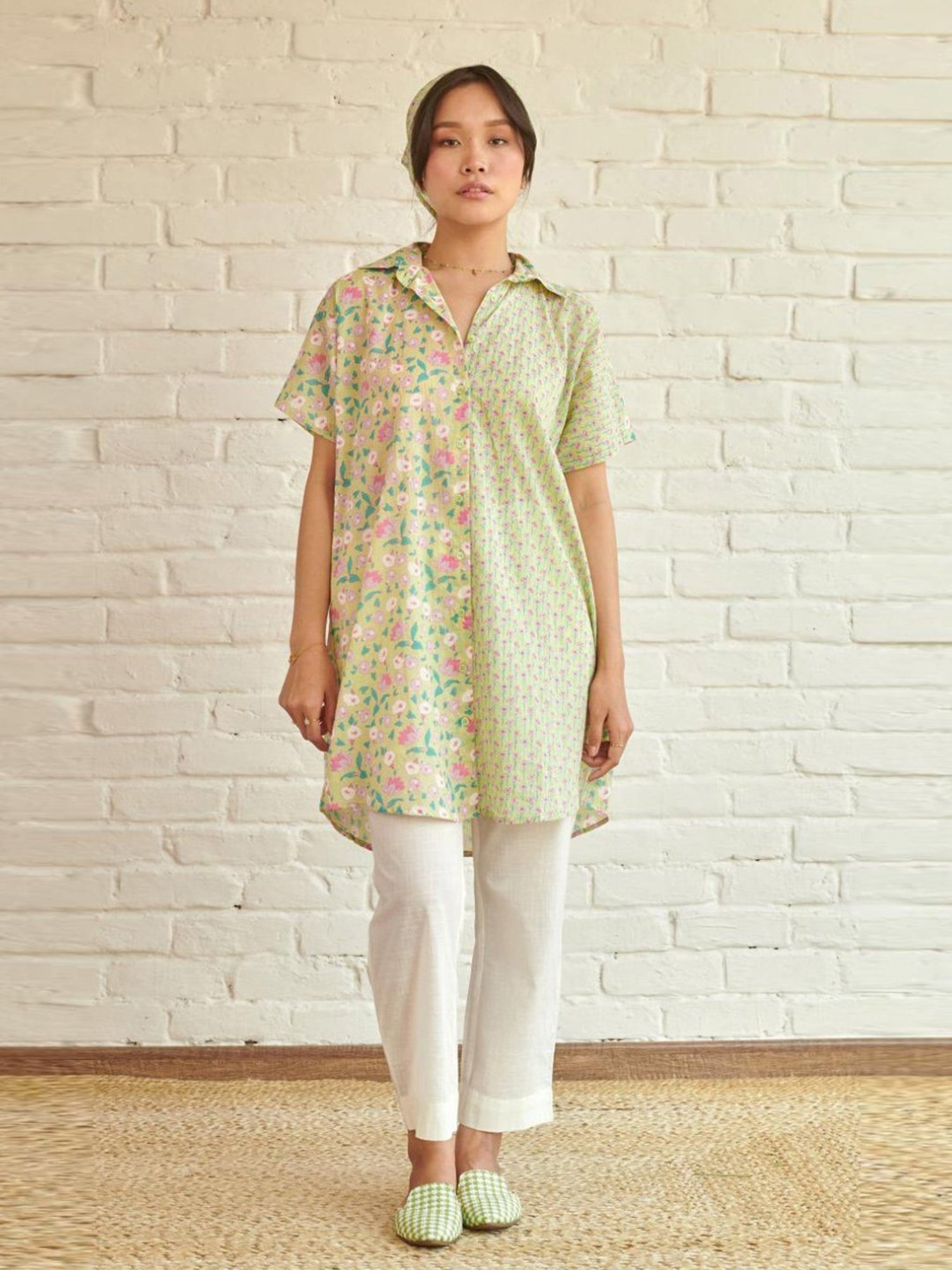 Prakriti Jaipur Green Lily Oversized Shirt