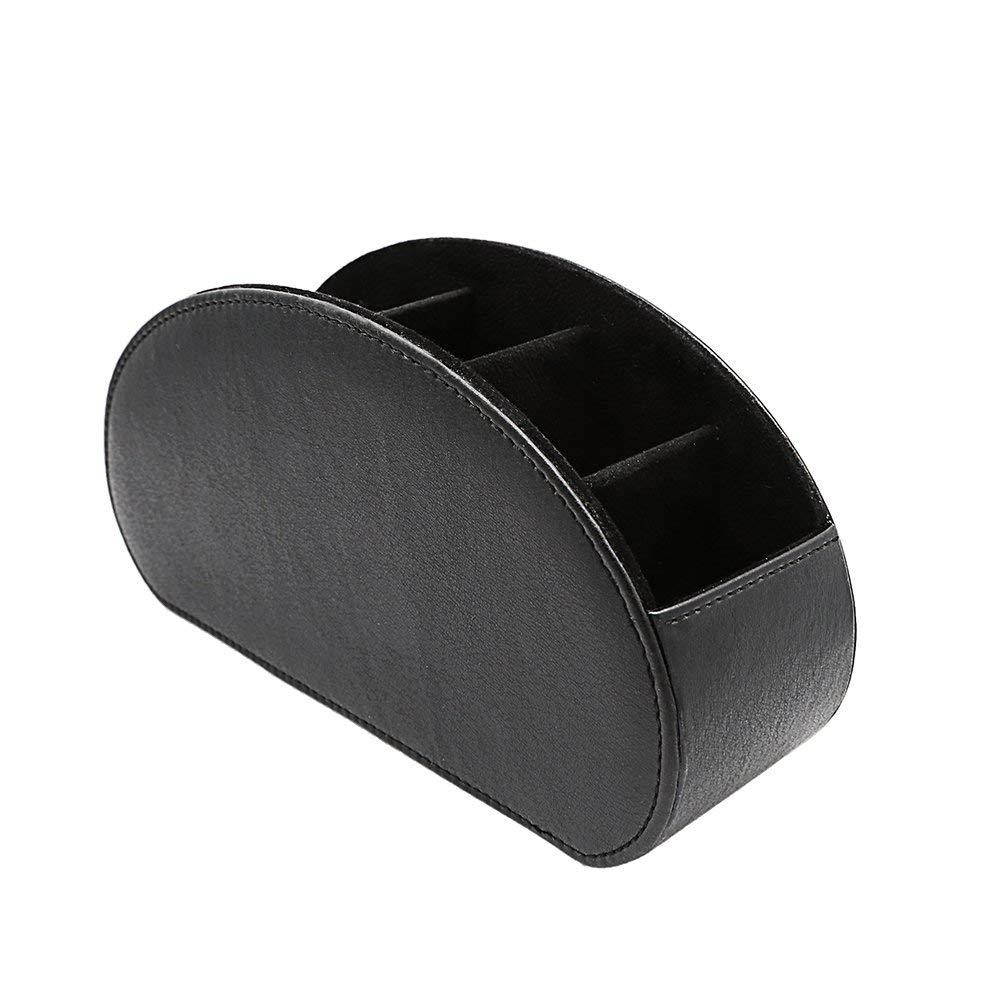 Fosinz Remote Control Holder Organizer Leather Control Storage TV Remote Control Organizer with 5 Spacious Compartments (Black 2 Pack)