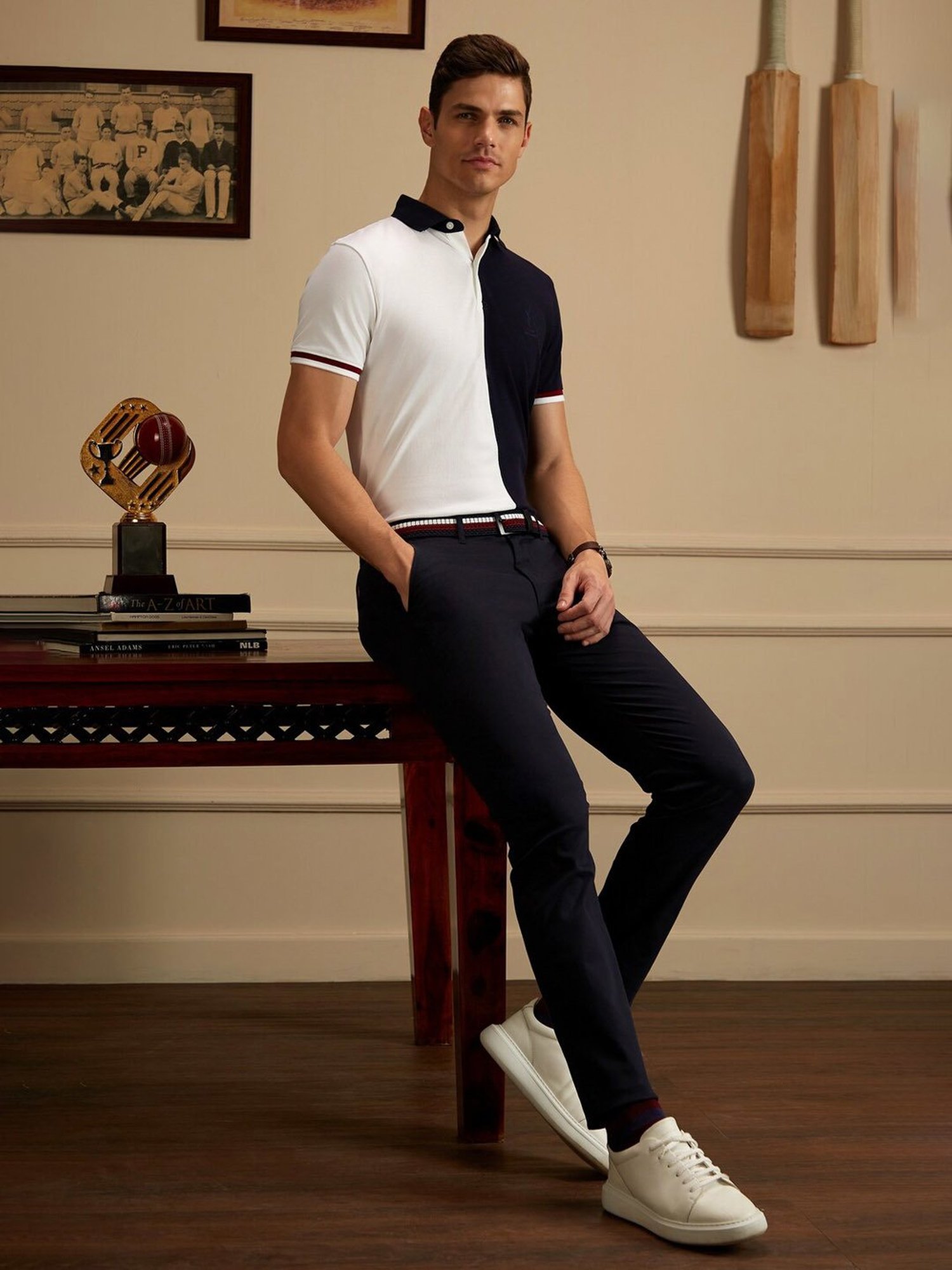 Peter England Casuals Multicolored Slim Fit Colour Block Polo T-Shirt