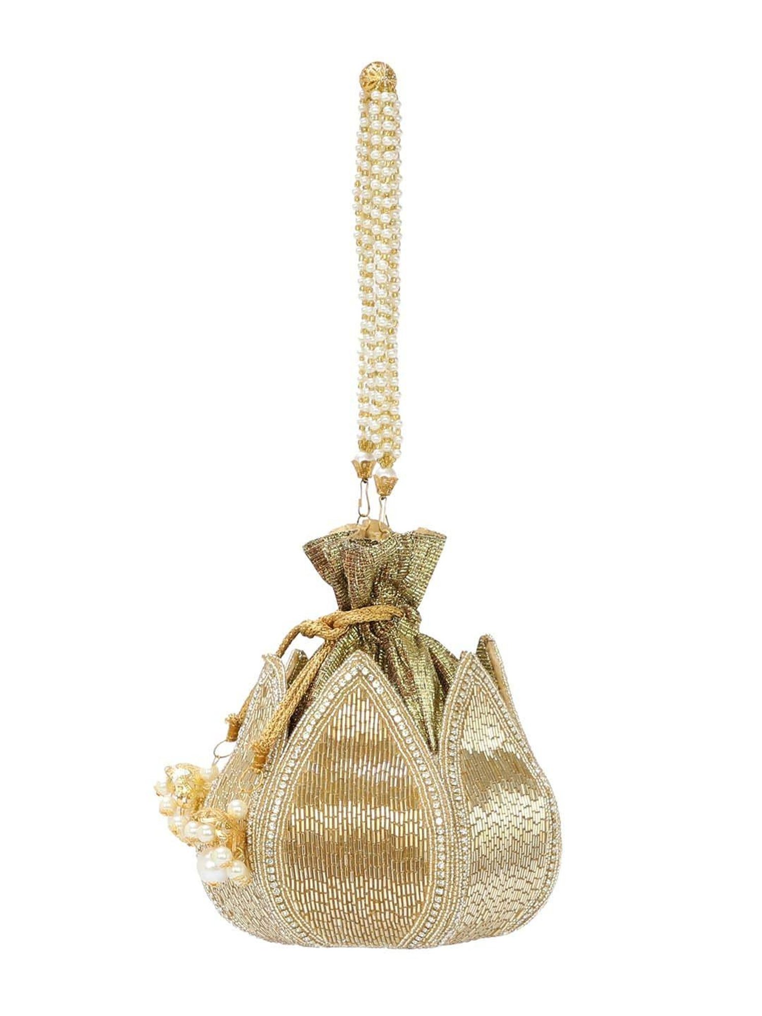 NR by Nidhi Rathi Golden Fabric Potli