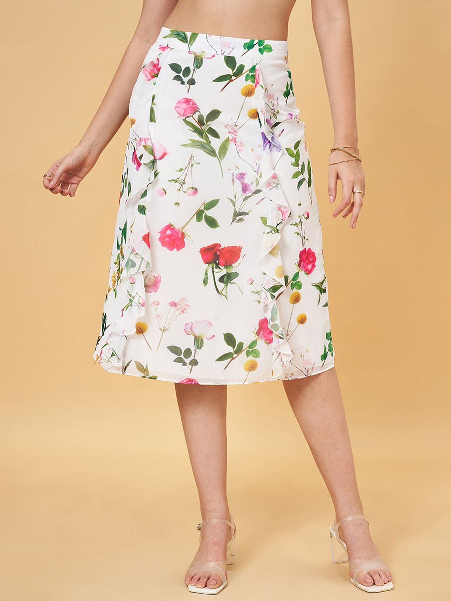 Honey by Pantaloons White Printed A-Line Skirt